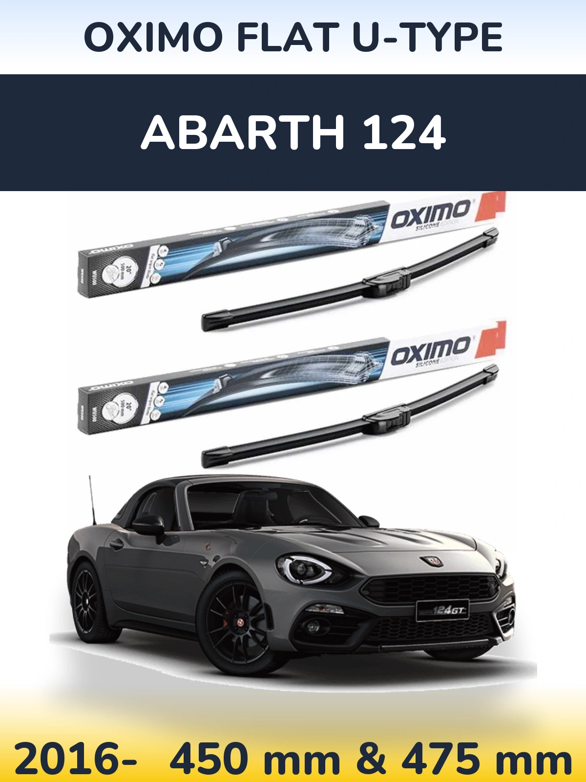 Komplet przednich wycieraczek Oximo Flat U-type 450 & 475 mm do Abarth 124 2016-2026