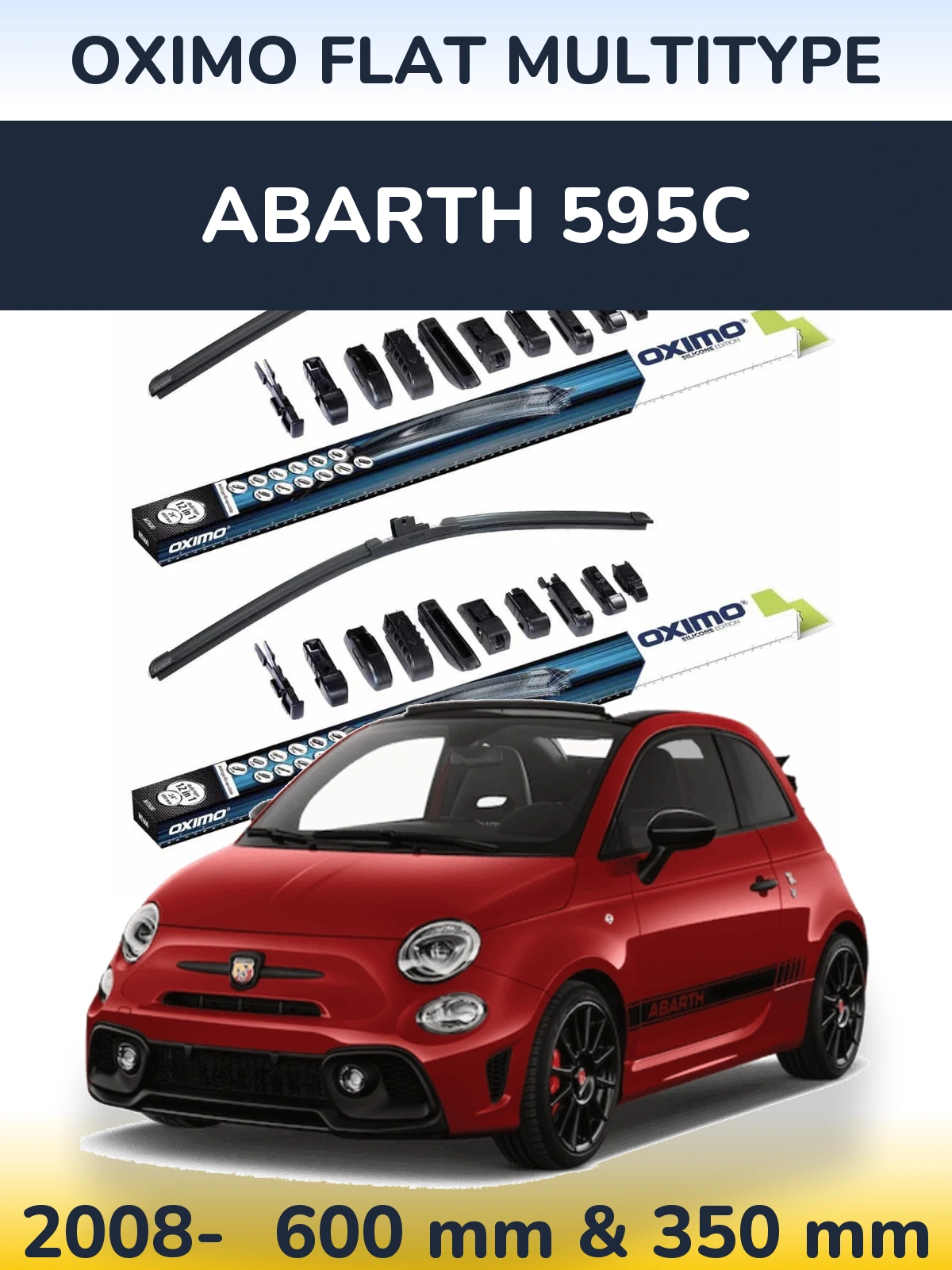 Front wiper blade set Oximo Flat MultiTypee 600 & 350 mm for Abarth 595C 2008-2026