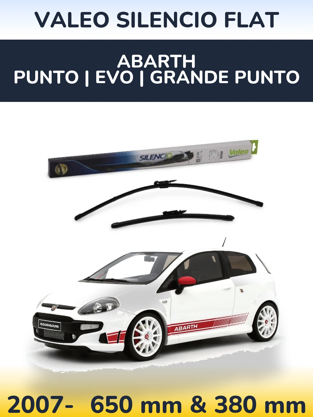 Комплект передніх щіток Valeo Silencio Flat 650 & 380 мм для Abarth Punto | Evo | Grande Punto 2007-2026