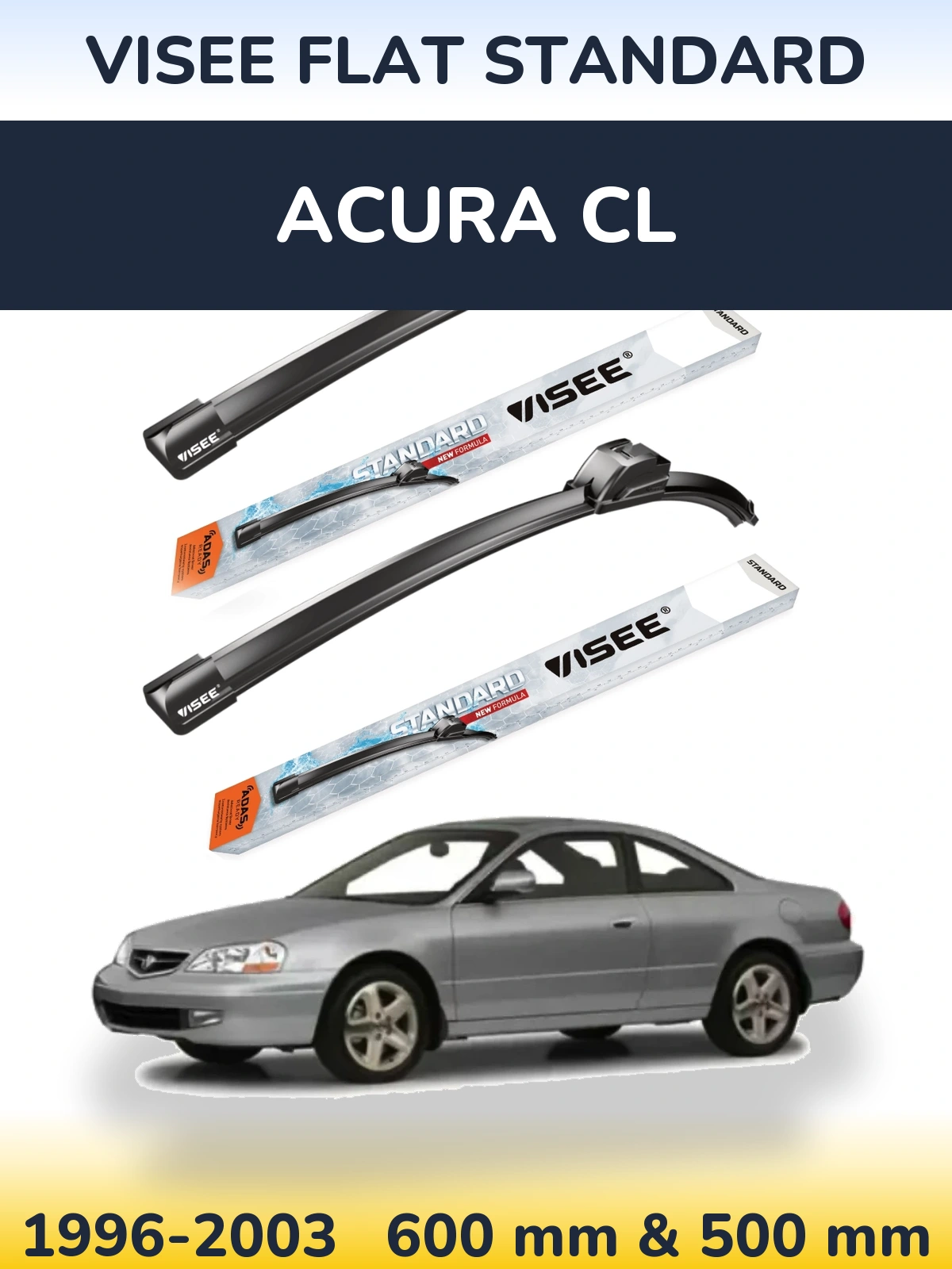 Komplet przednich wycieraczek VISEE FLAT STANDARD 600 & 500 mm do Acura CL 1996-2003