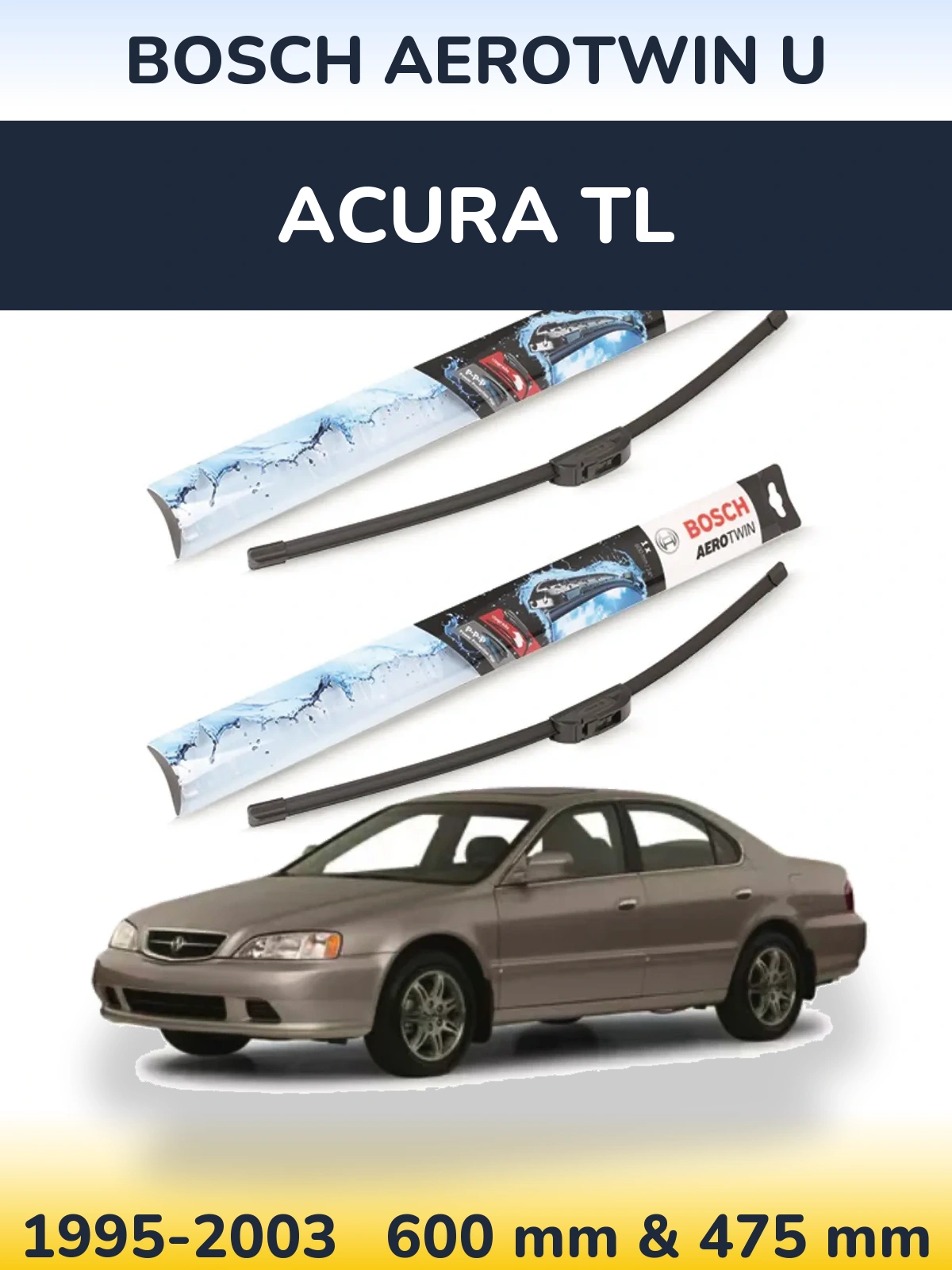 Комплект передних дворников BOSCH AeroTwin U 600 & 475 мм для Acura TL 1995-2003