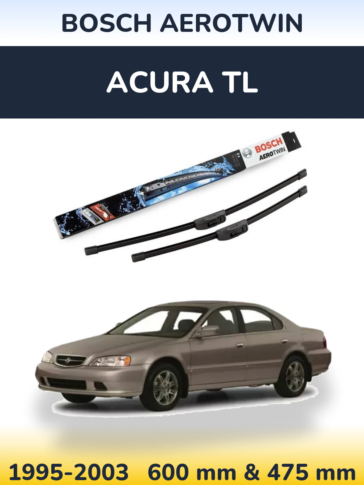 Komplet przednich wycieraczek BOSCH AeroTwin 600 & 475 mm do Acura TL 1995-2003