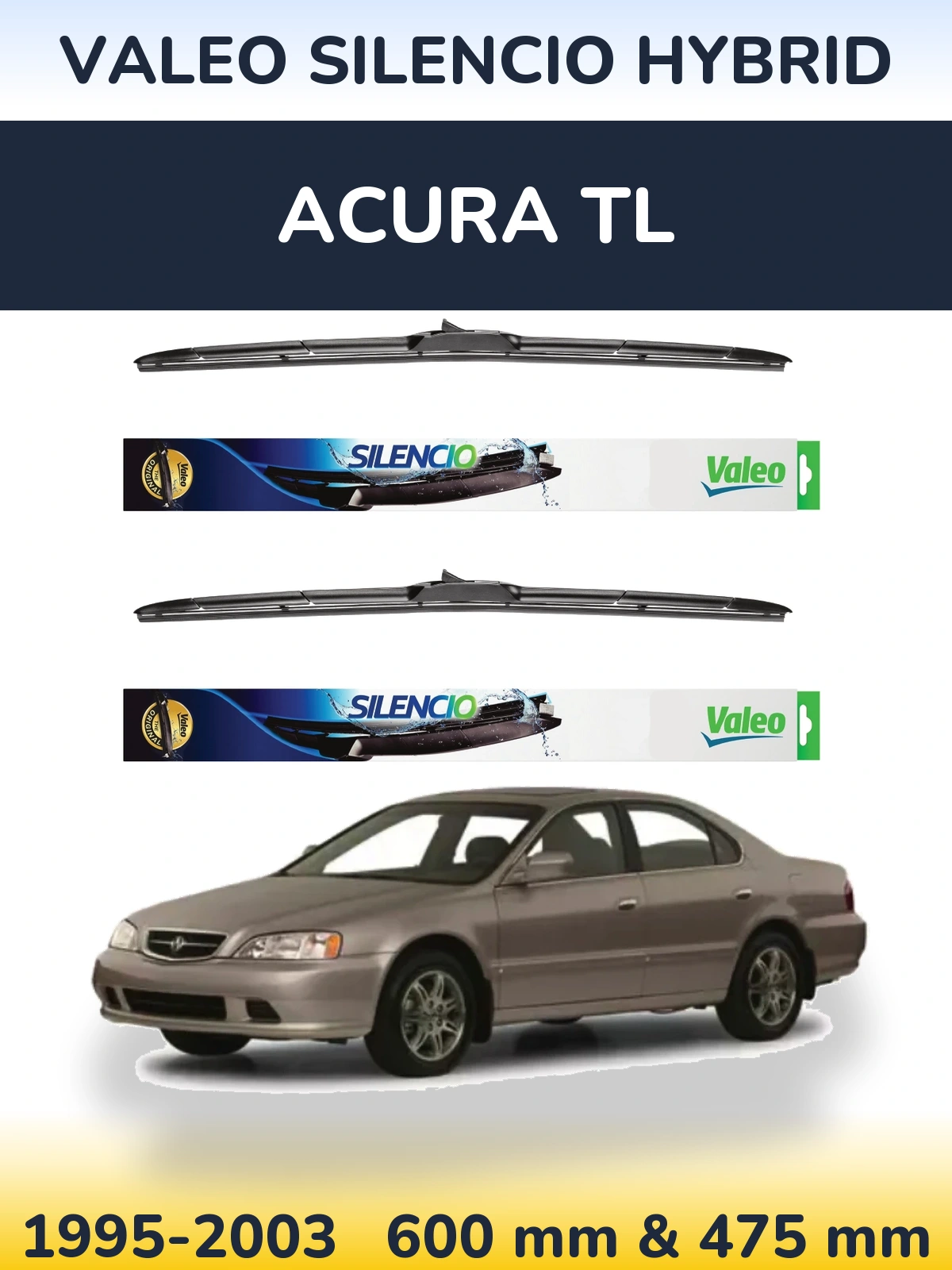 Komplet przednich wycieraczek Valeo Silencio Hybrid 600 & 475 mm do Acura TL 1995-2003