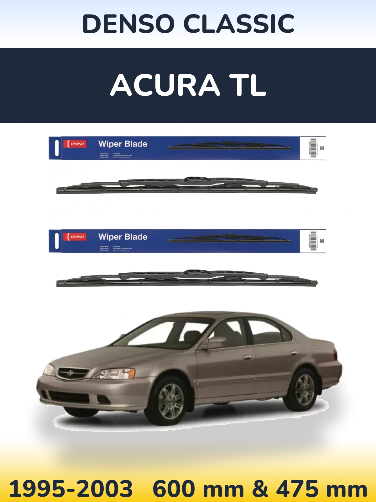 Front wiper blade set Denso Classic 600 & 475 mm for Acura TL 1995-2003