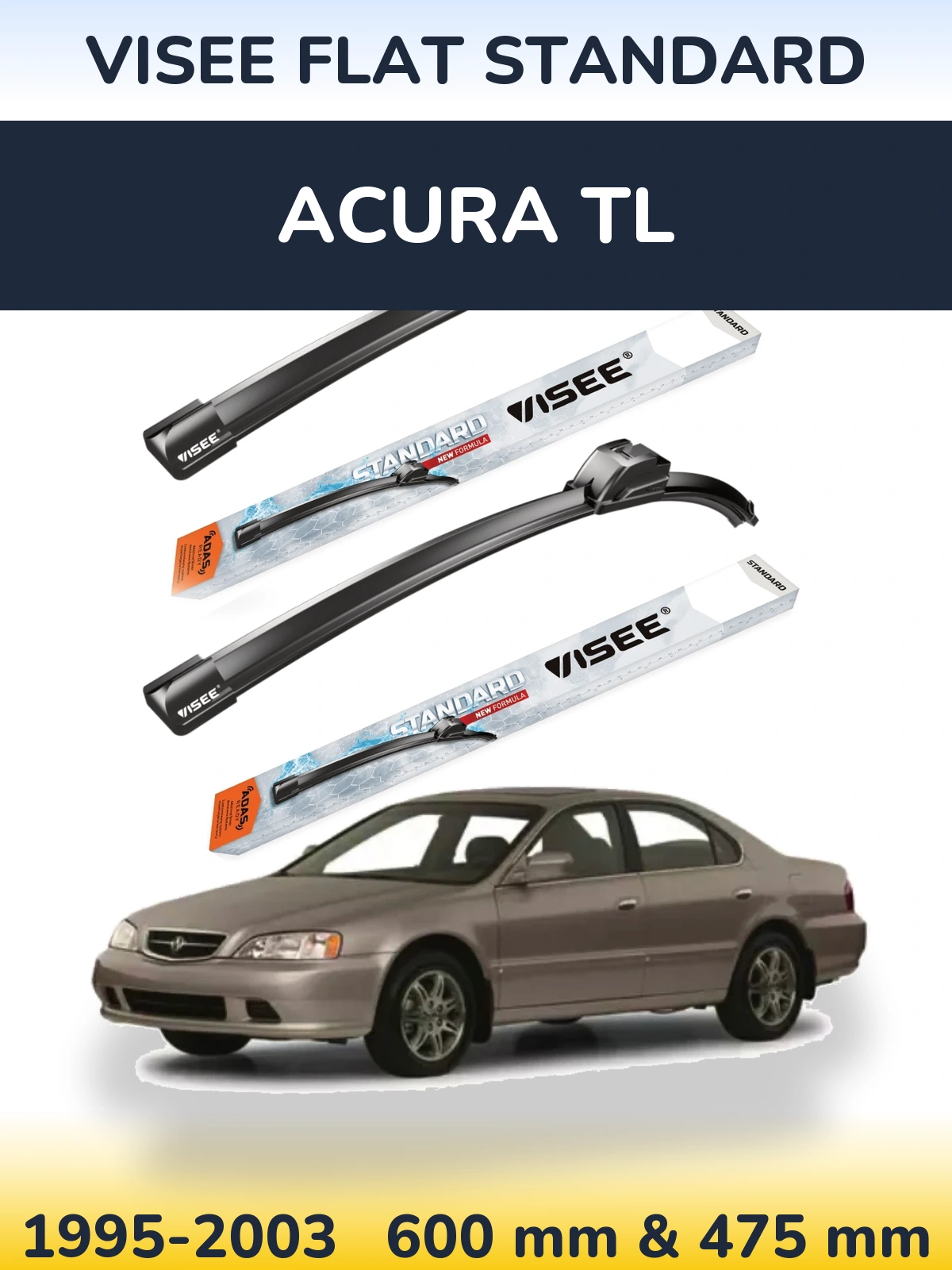 Комплект передних дворников VISEE FLAT STANDARD 600 & 475 мм для Acura TL 1995-2003