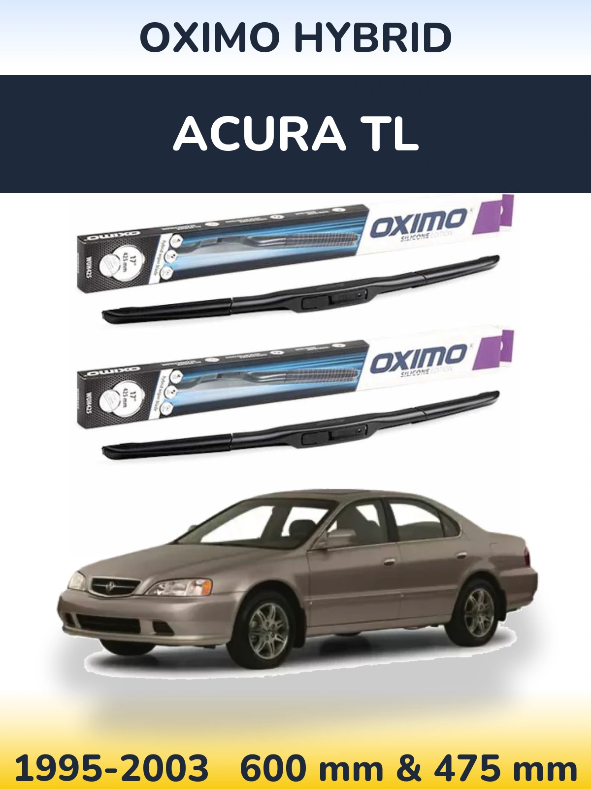 Комплект передних дворников Oximo Hybrid 600 & 475 мм для Acura TL 1995-2003