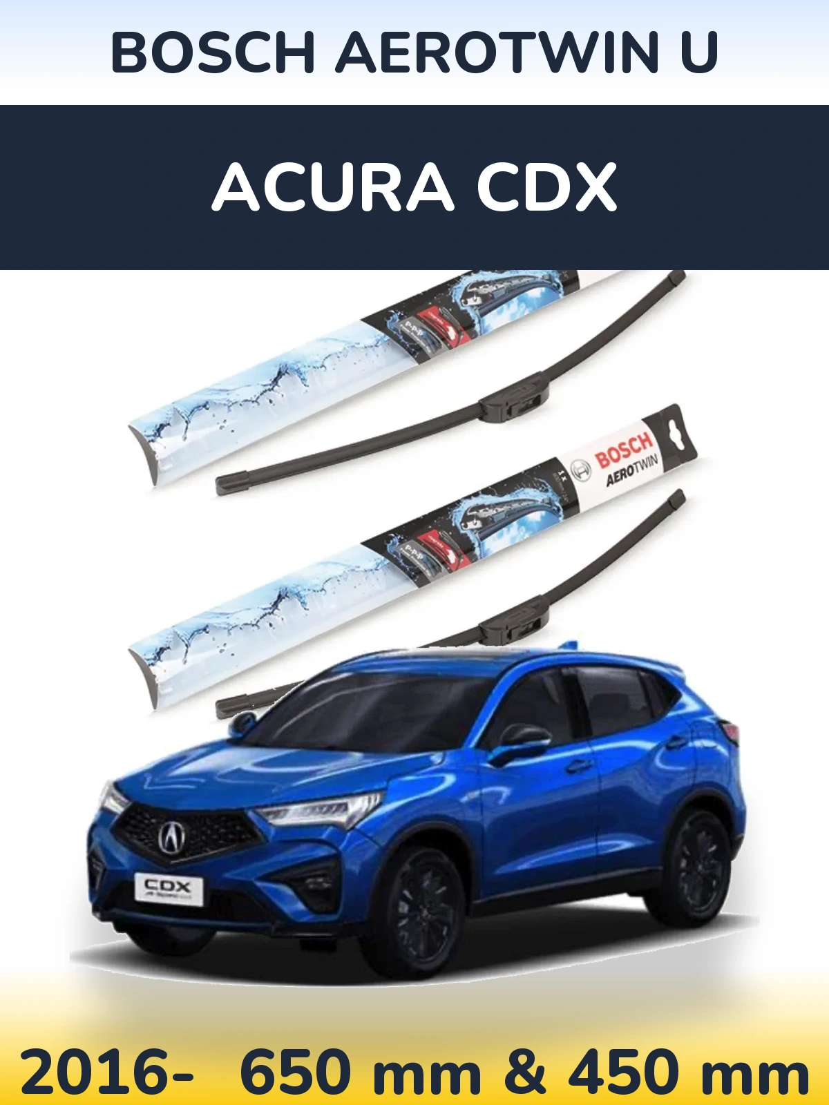 Komplet przednich wycieraczek BOSCH AeroTwin U 650 & 450 mm do Acura CDX 2016-2026