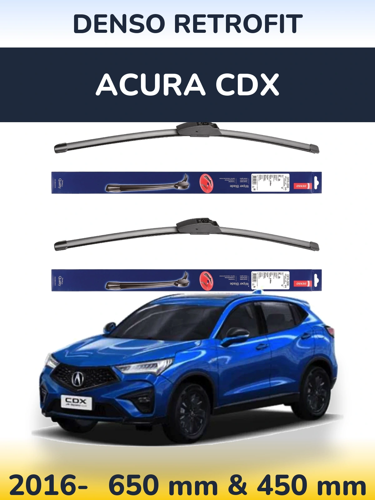 Komplet przednich wycieraczek Denso Retrofit 650 & 450 mm do Acura CDX 2016-2026