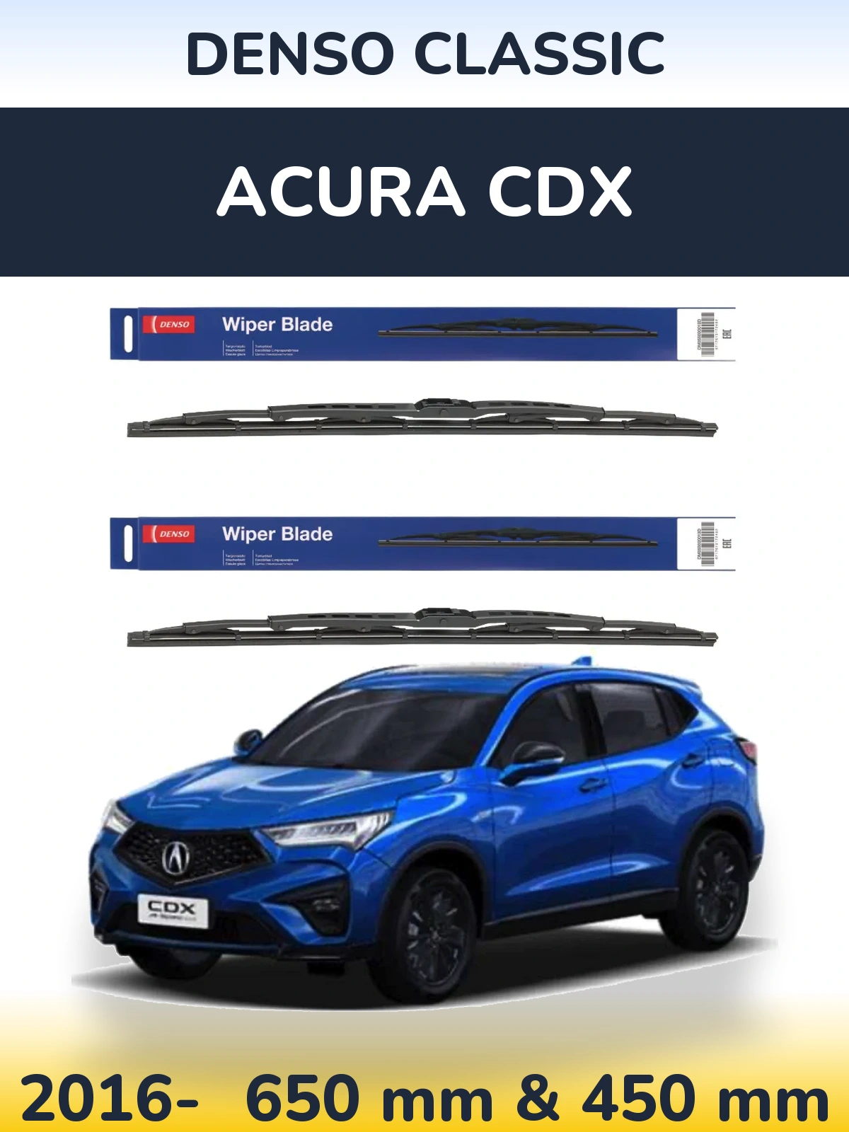 Front wiper blade set Denso Classic 650 & 450 mm for Acura CDX 2016-2026