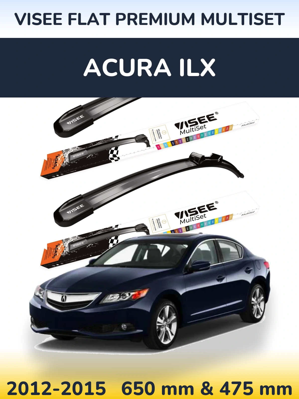 Komplet przednich wycieraczek VISEE FLAT PREMIUM MultiSet 650 & 475 mm do Acura ILX 2012-2015