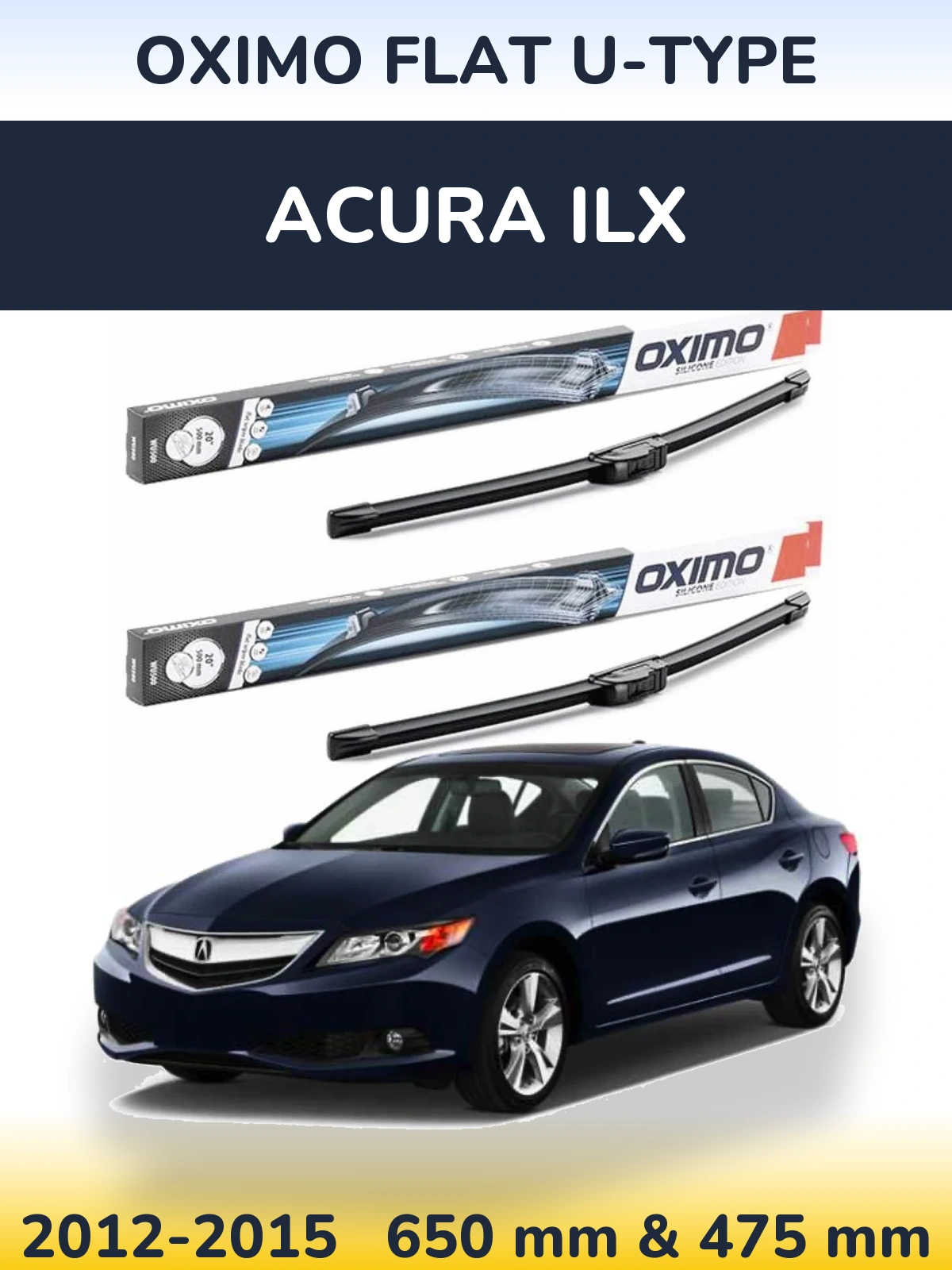 Комплект передних дворников Oximo Flat U-type 650 & 475 мм для Acura ILX 2012-2015