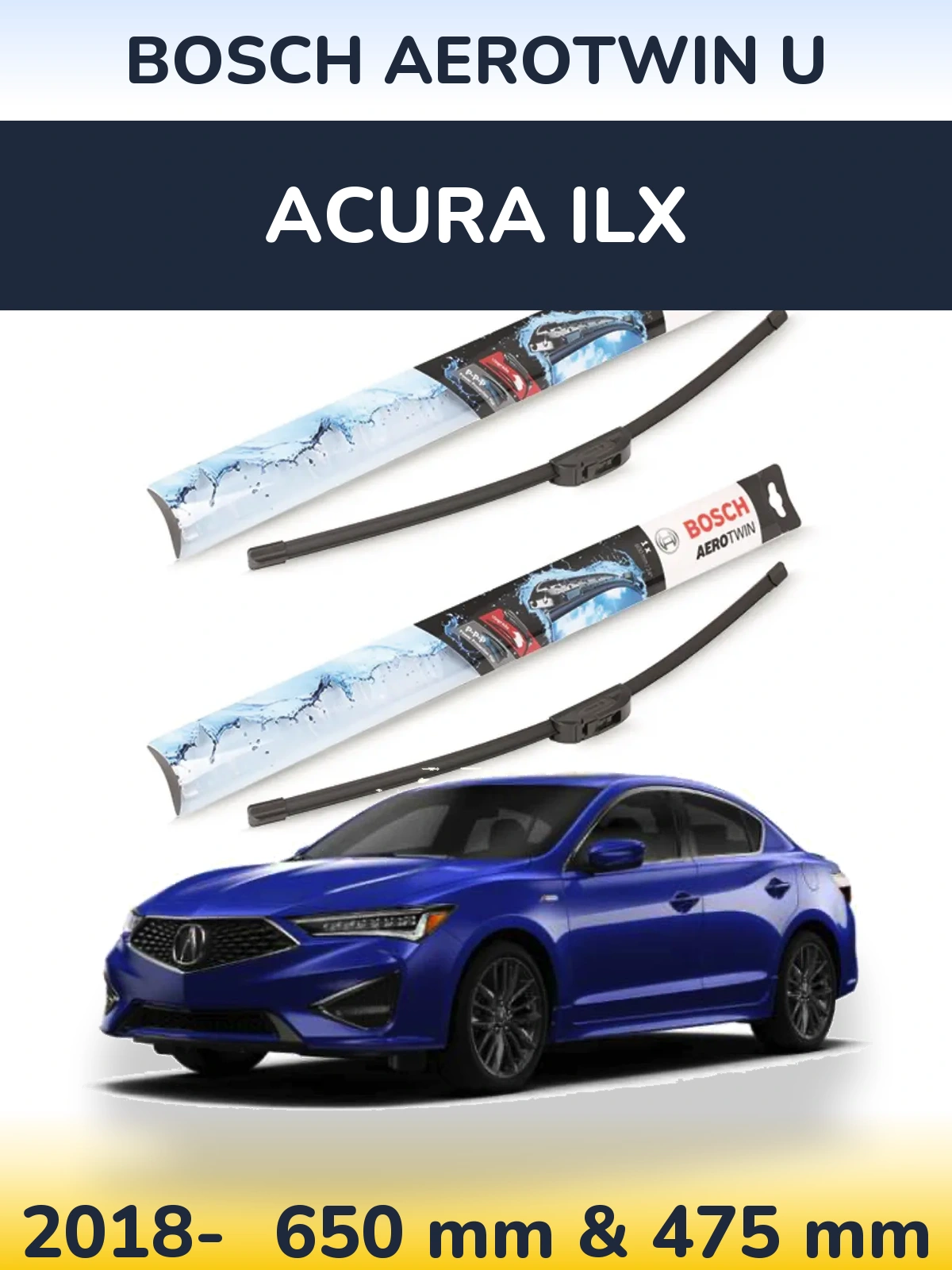 Komplet przednich wycieraczek BOSCH AeroTwin U 650 & 475 mm do Acura ILX 2018-2026