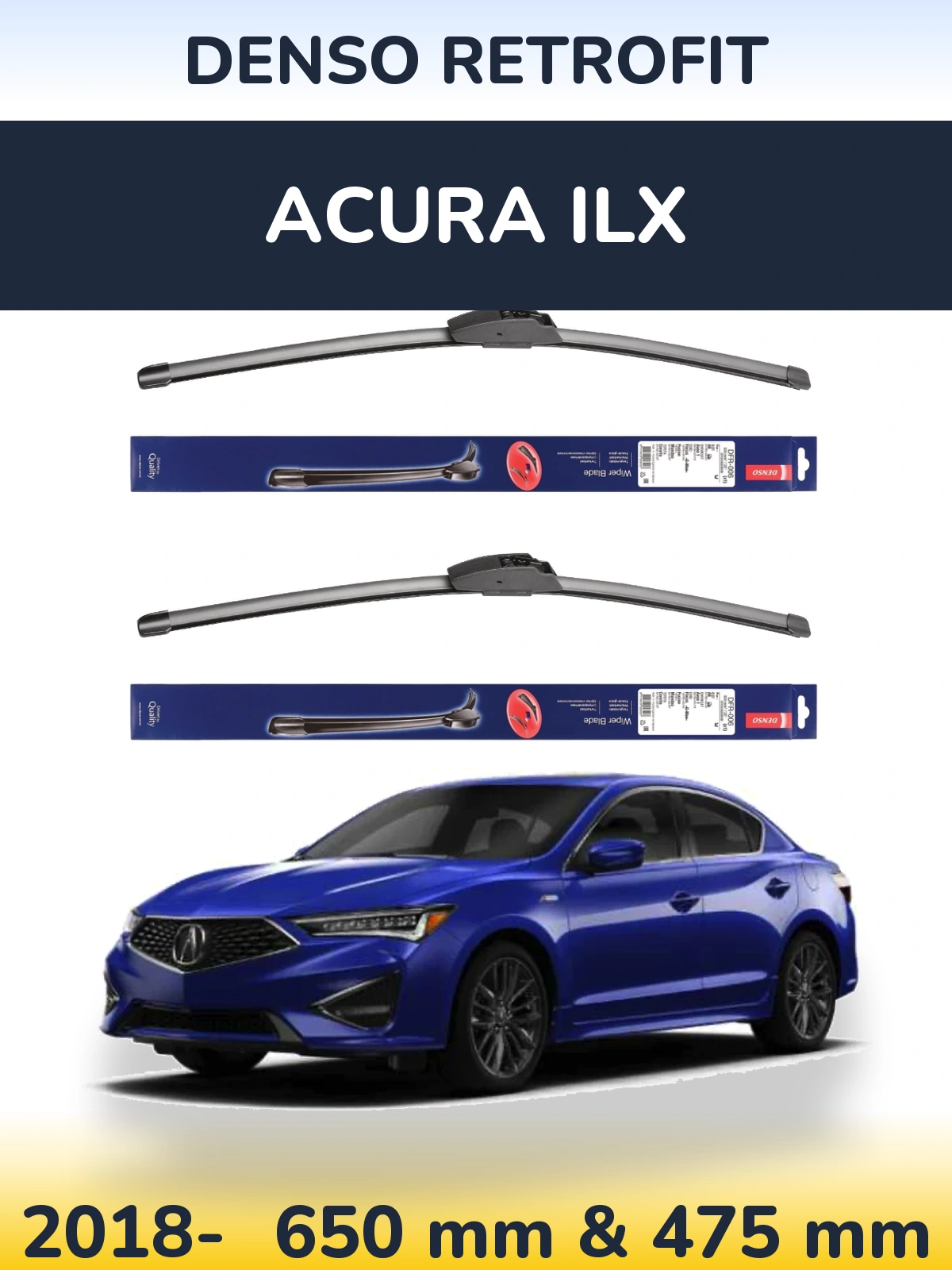 Front wiper blade set Denso Retrofit 650 & 475 mm for Acura ILX 2018-2026