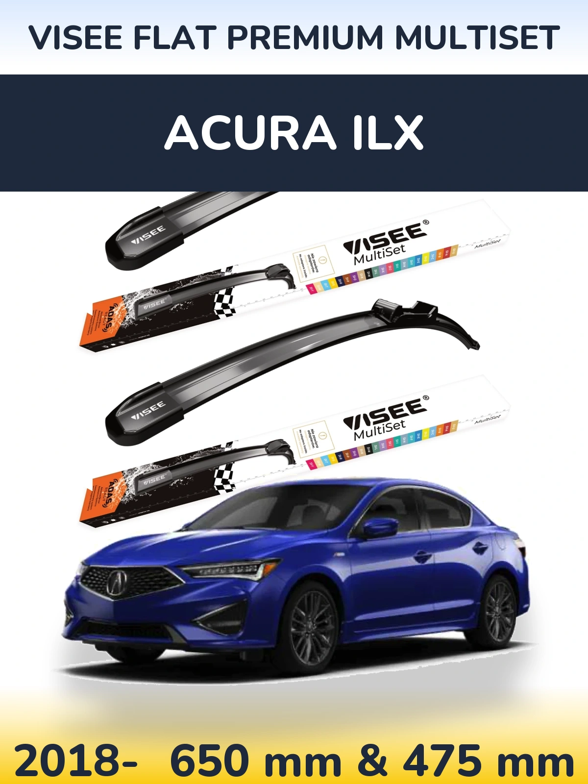 Komplet przednich wycieraczek VISEE FLAT PREMIUM MultiSet 650 & 475 mm do Acura ILX 2018-2026