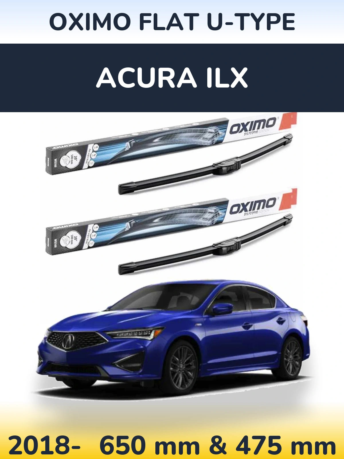 Komplet przednich wycieraczek Oximo Flat U-type 650 & 475 mm do Acura ILX 2018-2026