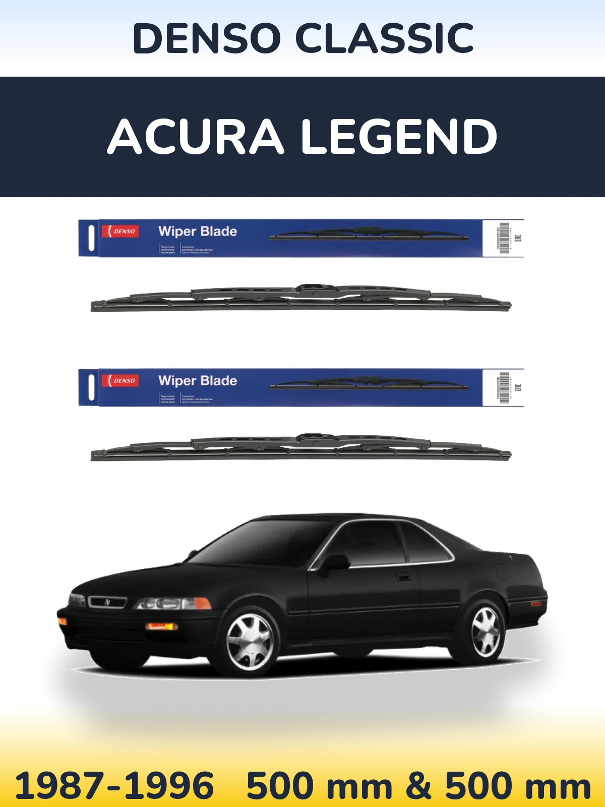 Front wiper blade set Denso Classic 500 & 500 mm for Acura Legend 1987-1996
