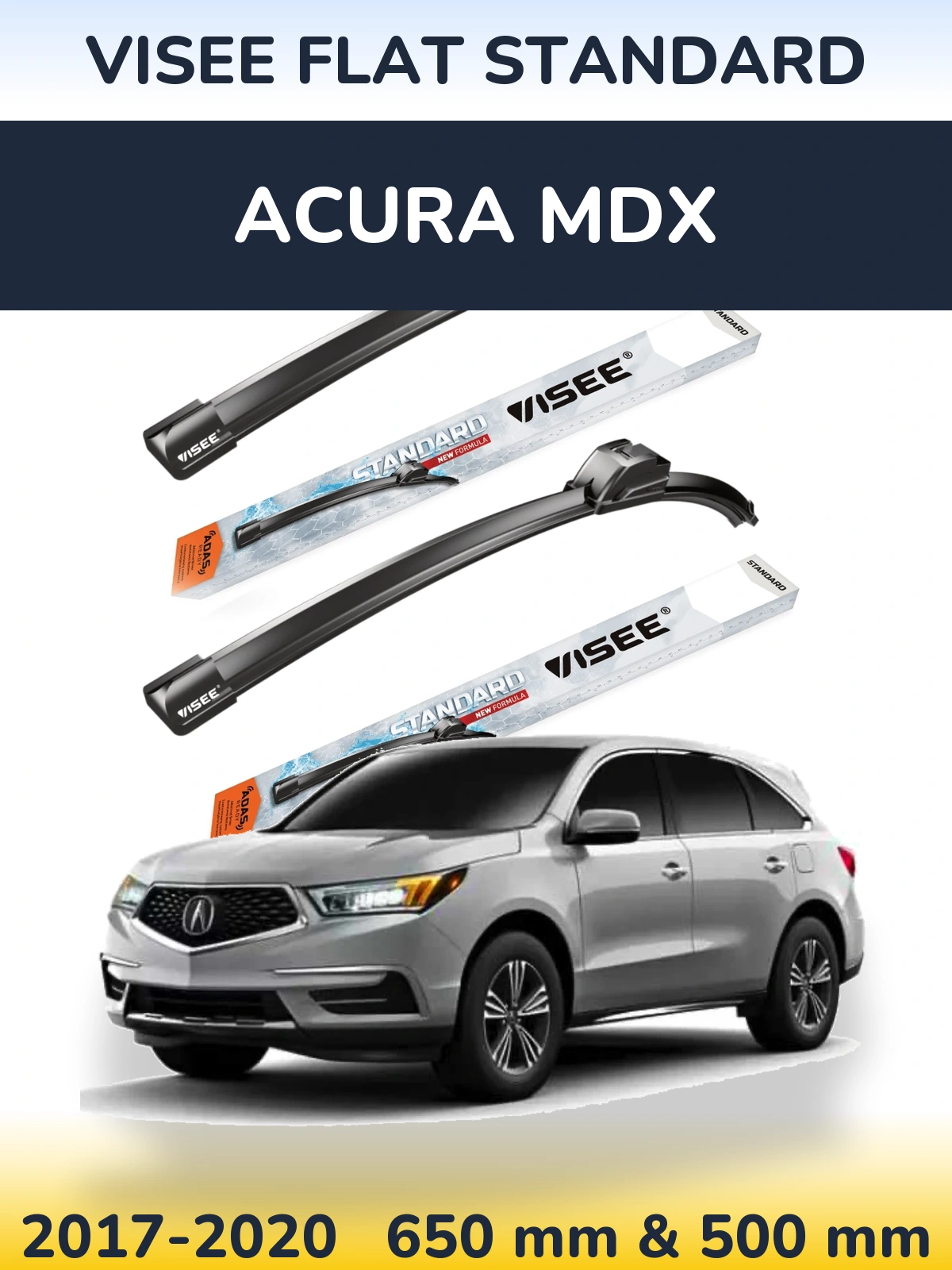 Комплект передних дворников VISEE FLAT STANDARD 650 & 500 мм для Acura MDX 2017-2020
