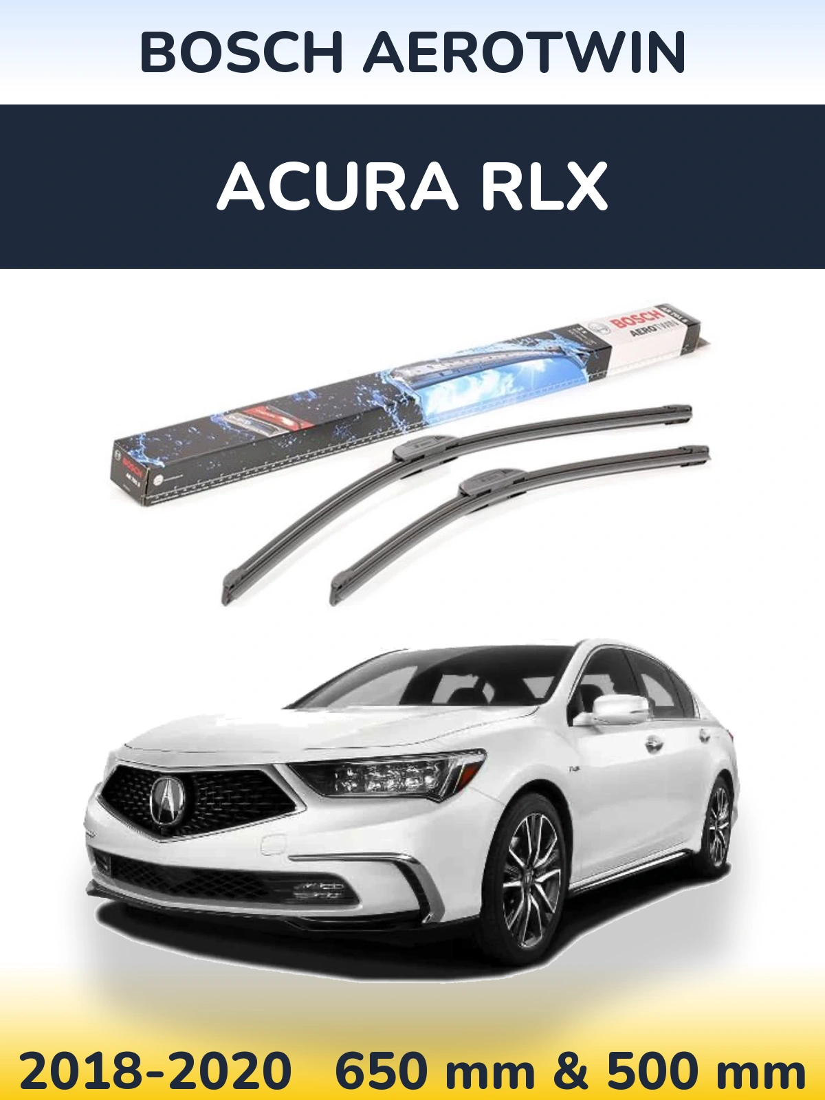 Комплект передних дворников BOSCH AeroTwin 650 & 500 мм для Acura RLX 2018-2020