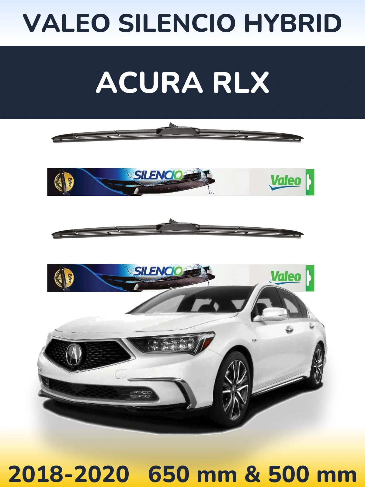 Комплект передних дворников Valeo Silencio Hybrid 650 & 500 мм для Acura RLX 2018-2020