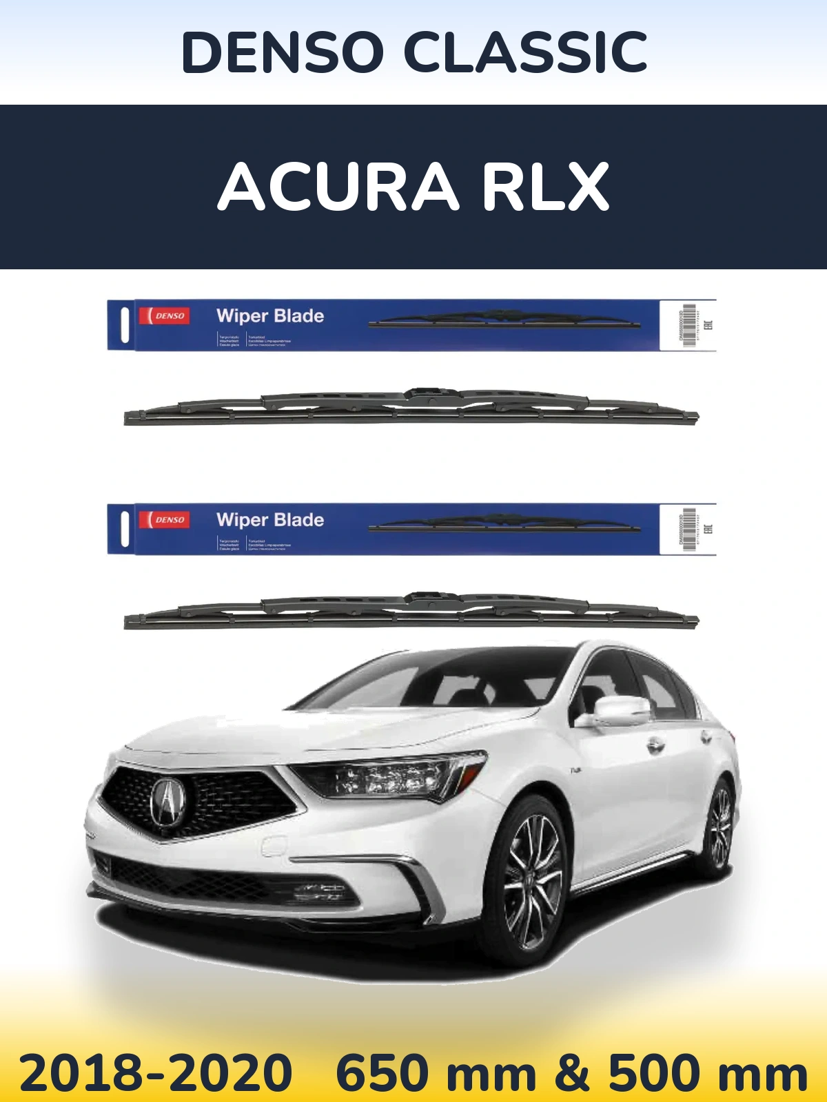 Front wiper blade set Denso Classic 650 & 500 mm for Acura RLX 2018-2020