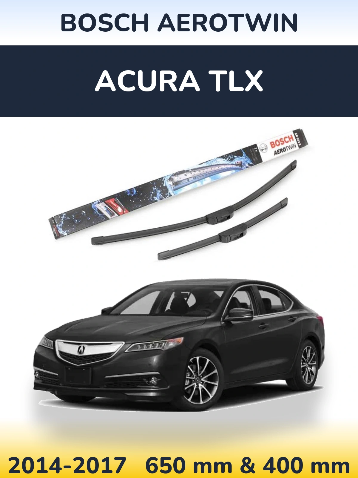 Front wiper blade set BOSCH AeroTwin 650 & 400 mm for Acura TLX 2014-2017