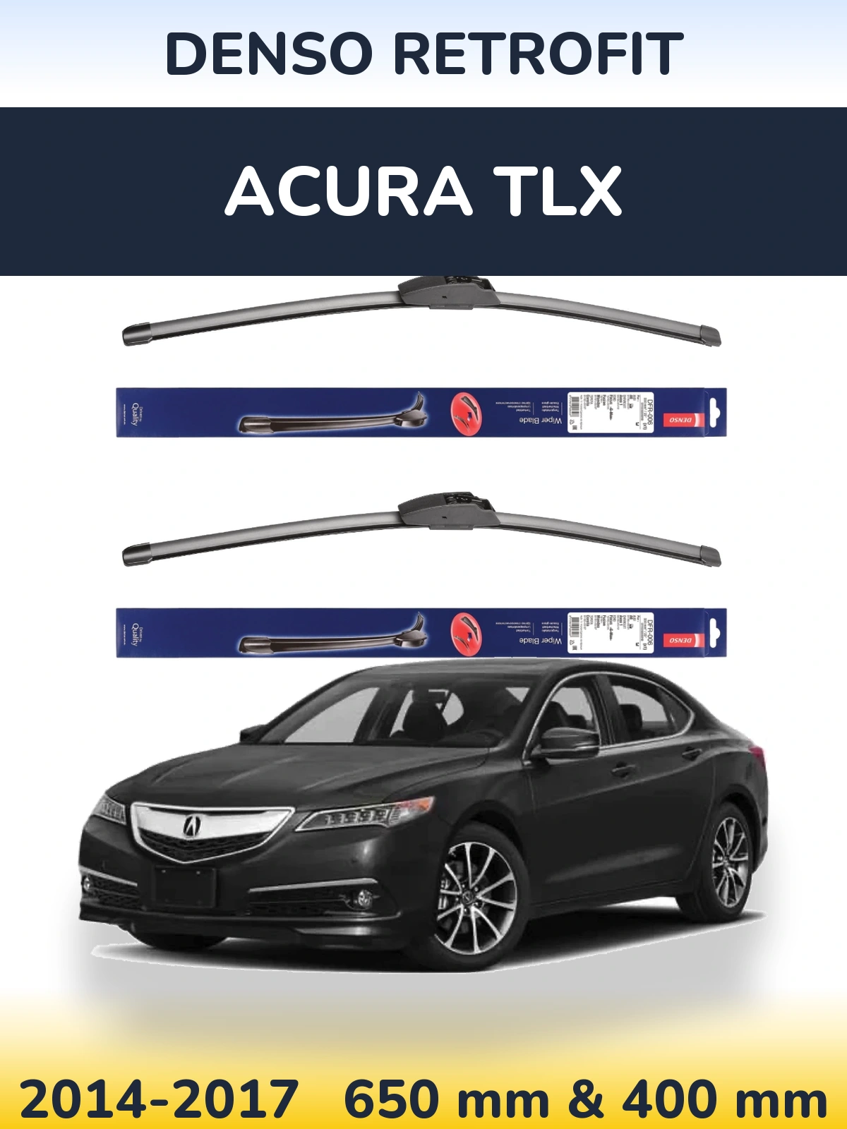Front wiper blade set Denso Retrofit 650 & 400 mm for Acura TLX 2014-2017
