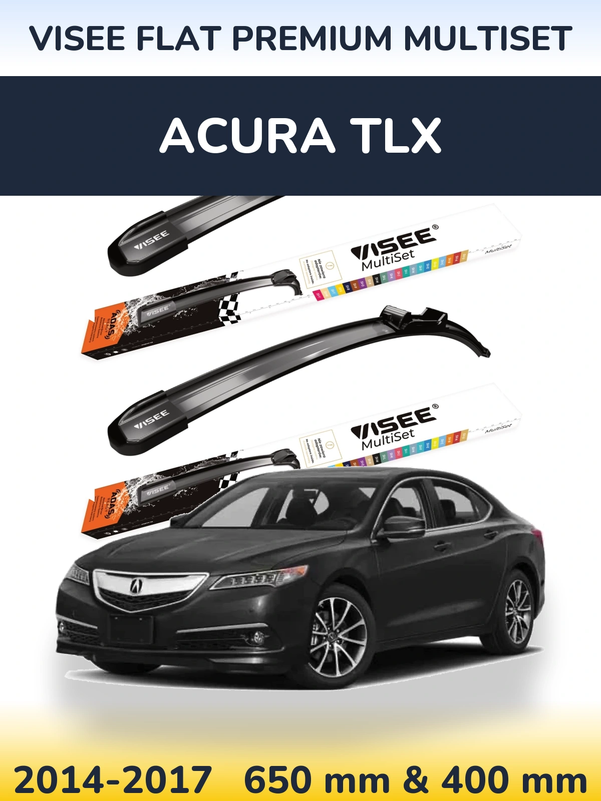 Front wiper blade set VISEE FLAT PREMIUM MultiSet 650 & 400 mm for Acura TLX 2014-2017