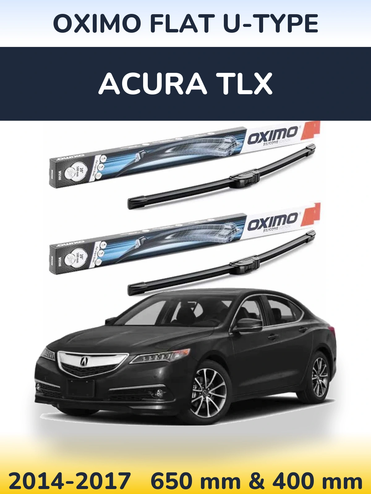 Front wiper blade set Oximo Flat U-type 650 & 400 mm for Acura TLX 2014-2017