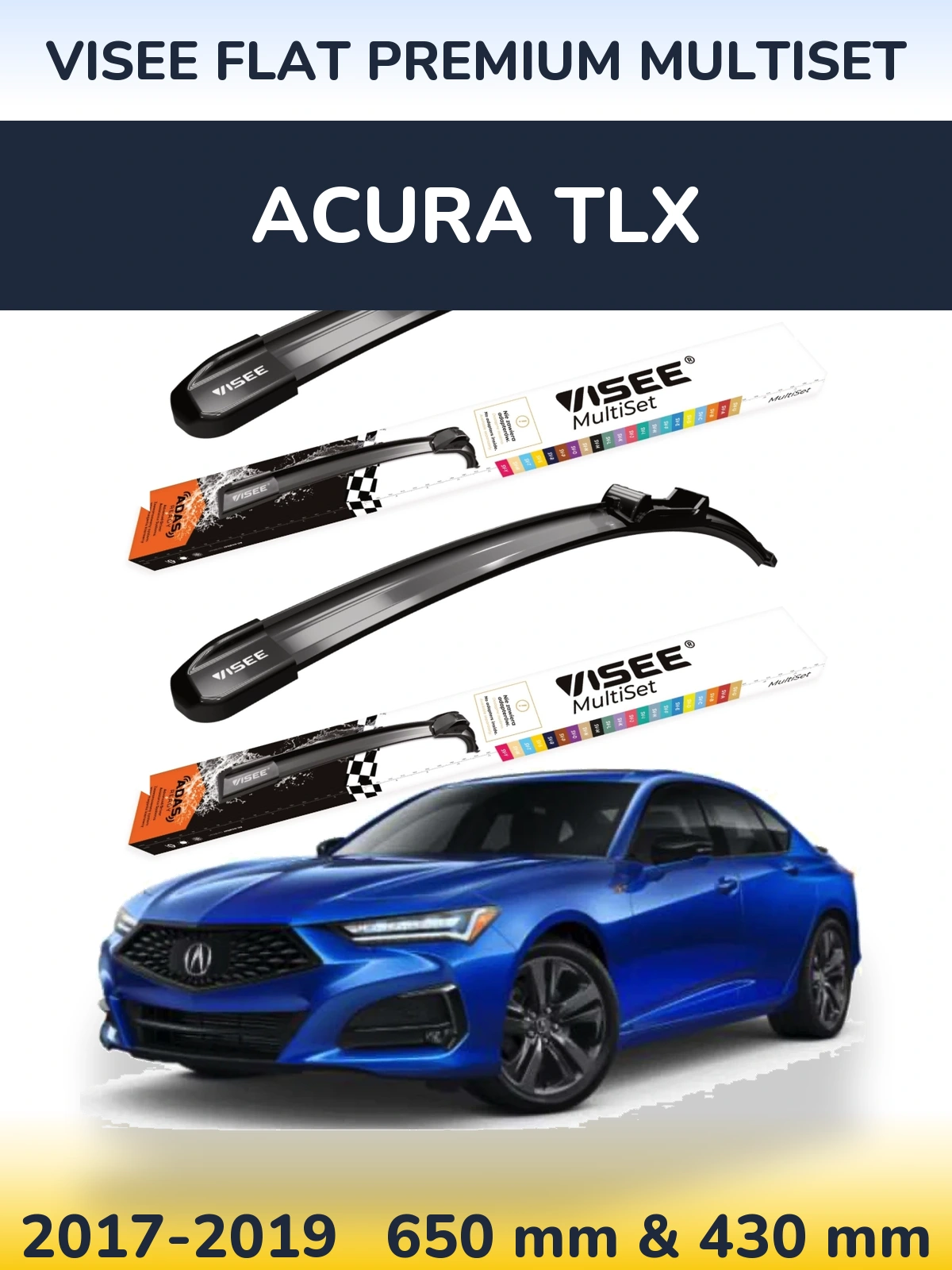 Front wiper blade set VISEE FLAT PREMIUM MultiSet 650 & 430 mm for Acura TLX 2017-2019