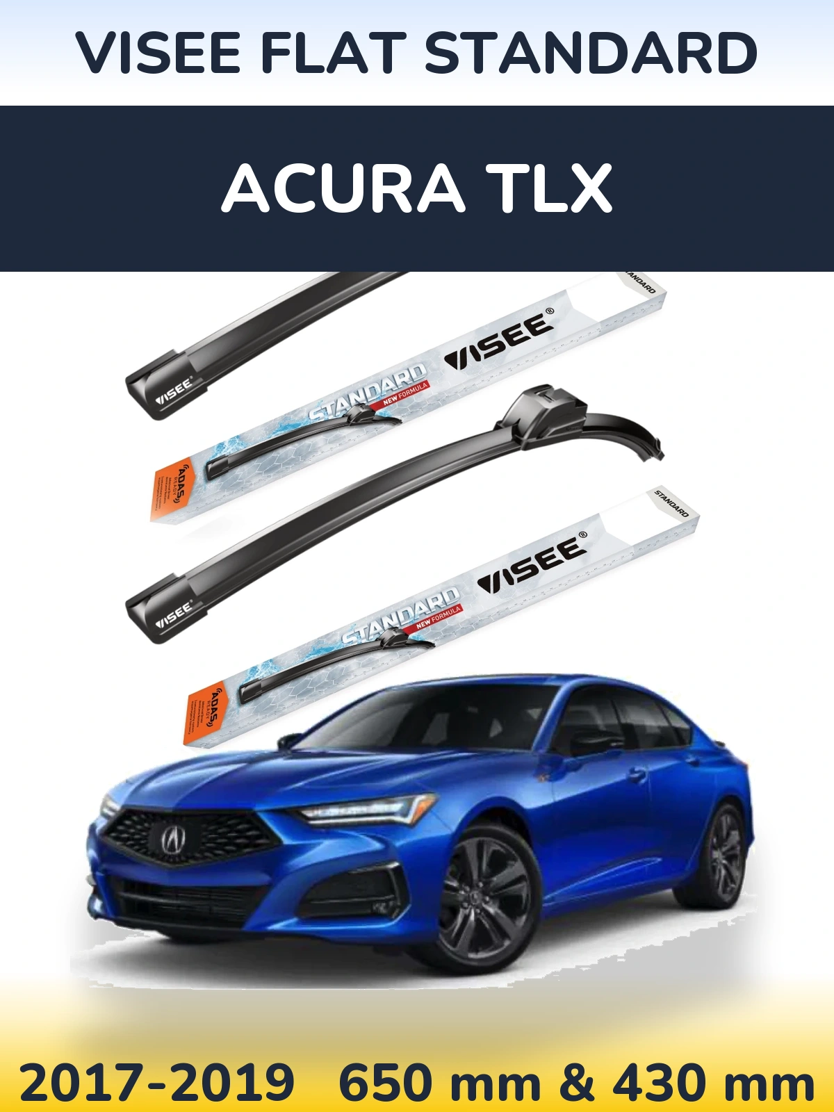 Комплект передніх щіток VISEE FLAT STANDARD 650 & 430 мм для Acura TLX 2017-2019