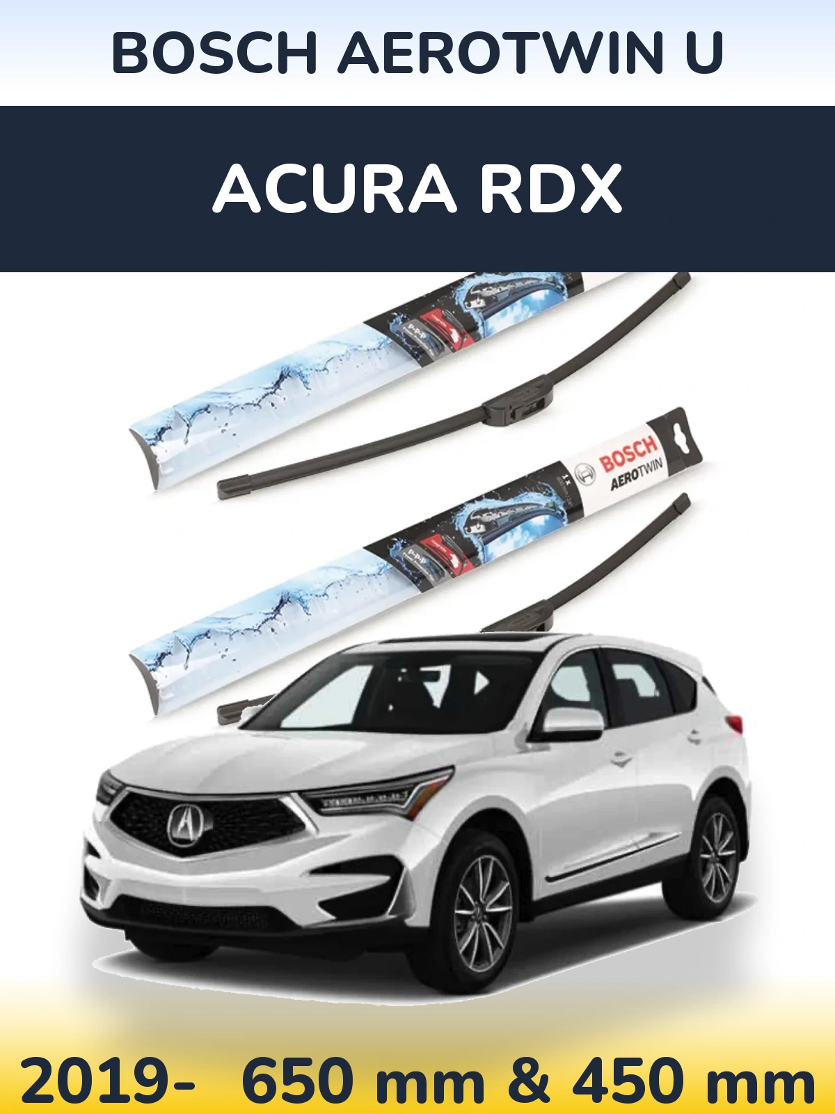 Комплект передних дворников BOSCH AeroTwin U 650 & 450 мм для Acura RDX 2019-2026