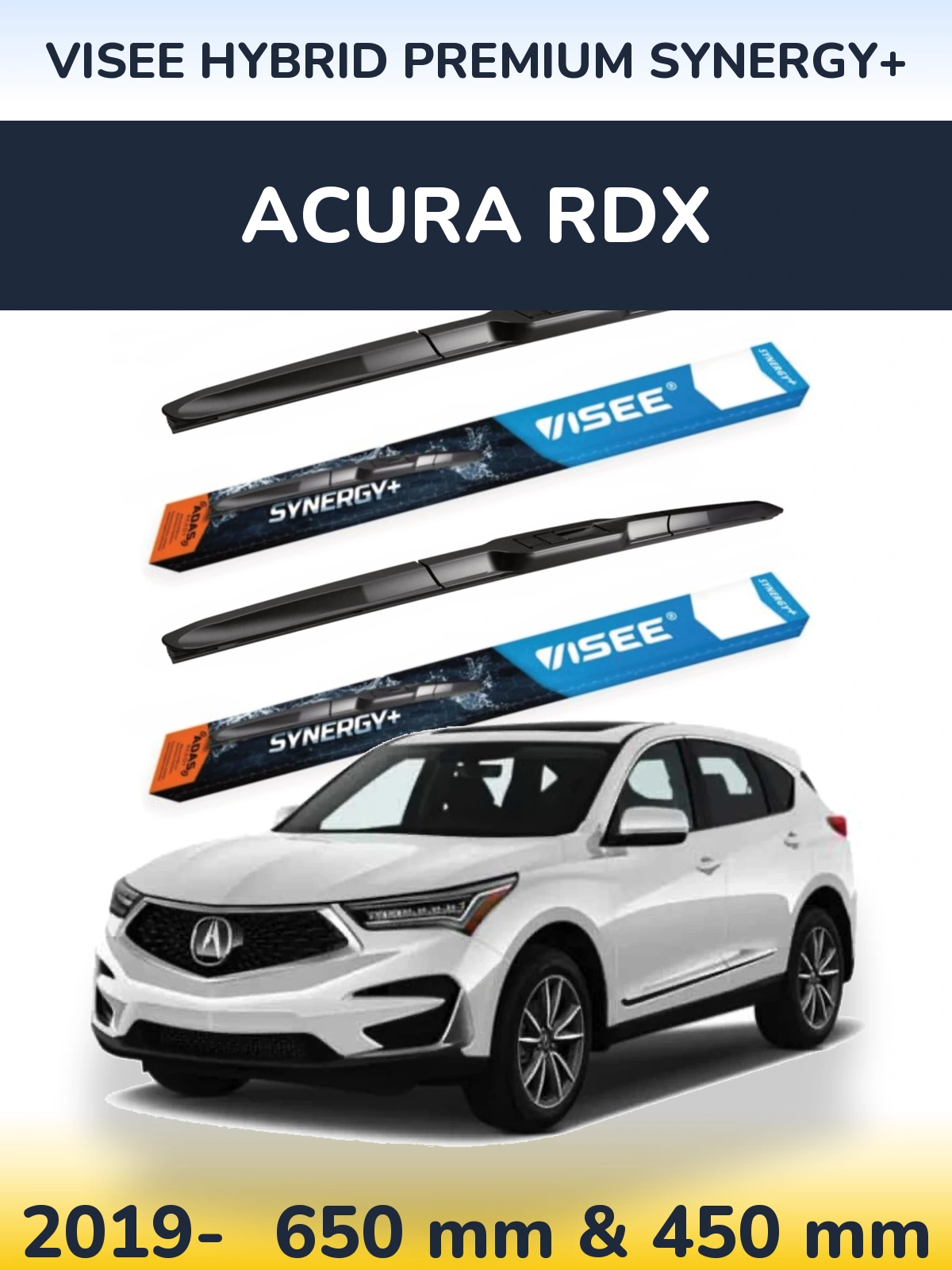 Комплект передних дворников VISEE HYBRID PREMIUM SYNERGY+ 650 & 450 мм для Acura RDX 2019-2026