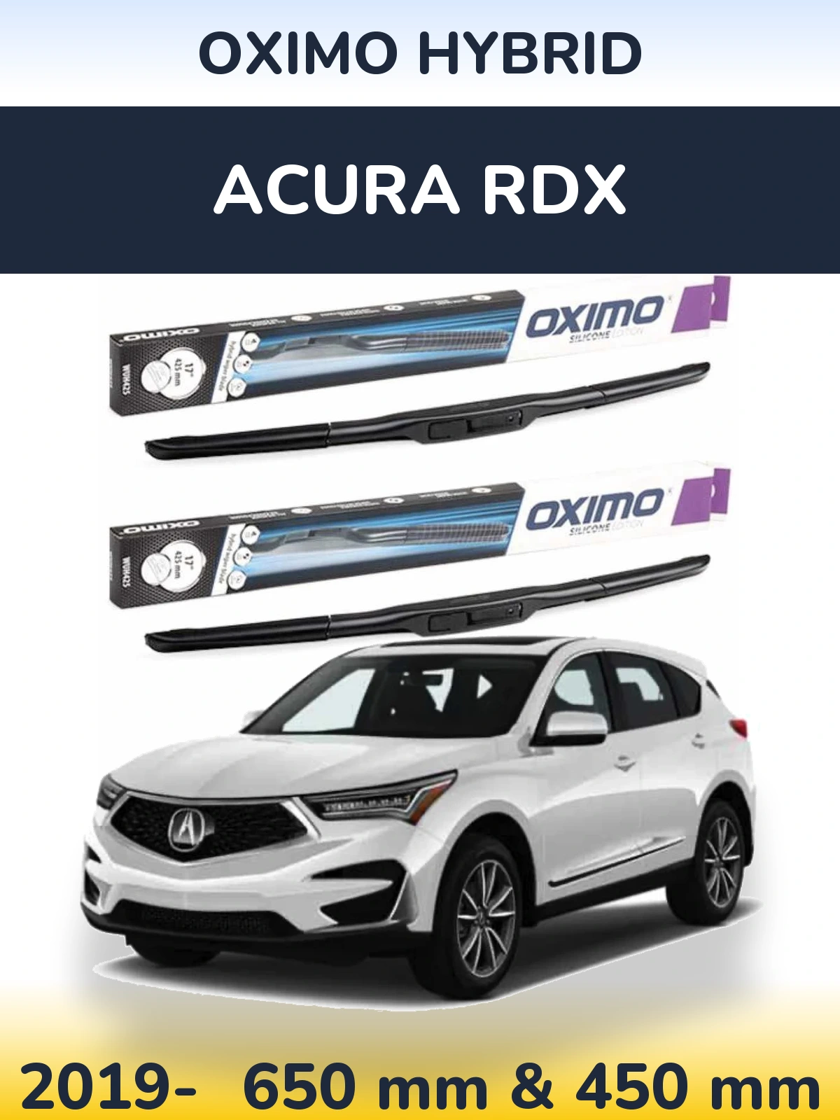 Komplet przednich wycieraczek Oximo Hybrid 650 & 450 mm do Acura RDX 2019-2026