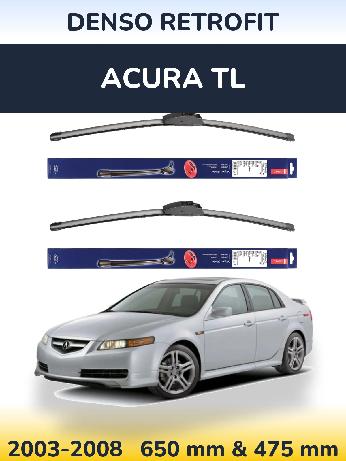 Комплект передних дворников Denso Retrofit 650 & 475 мм для Acura TL 2003-2008