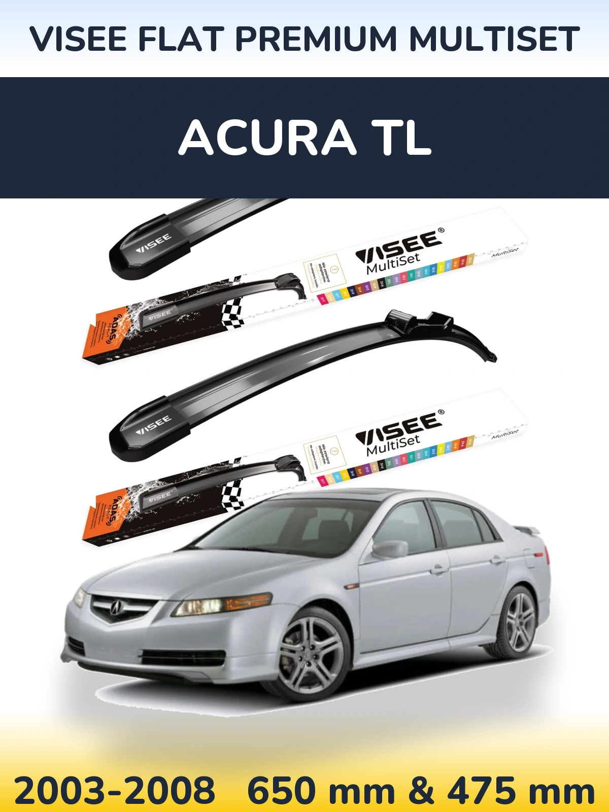 Комплект передних дворников VISEE FLAT PREMIUM MultiSet 650 & 475 мм для Acura TL 2003-2008