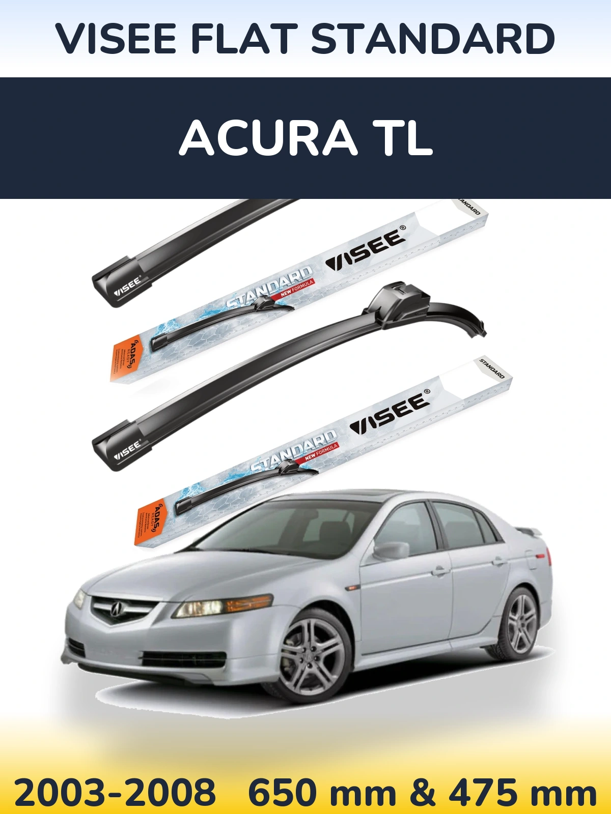 Комплект передних дворников VISEE FLAT STANDARD 650 & 475 мм для Acura TL 2003-2008