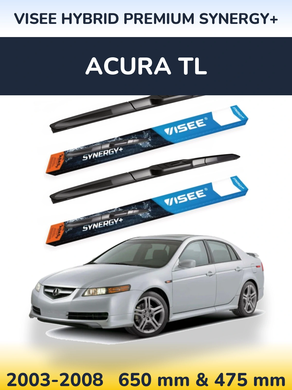 Комплект передних дворников VISEE HYBRID PREMIUM SYNERGY+ 650 & 475 мм для Acura TL 2003-2008