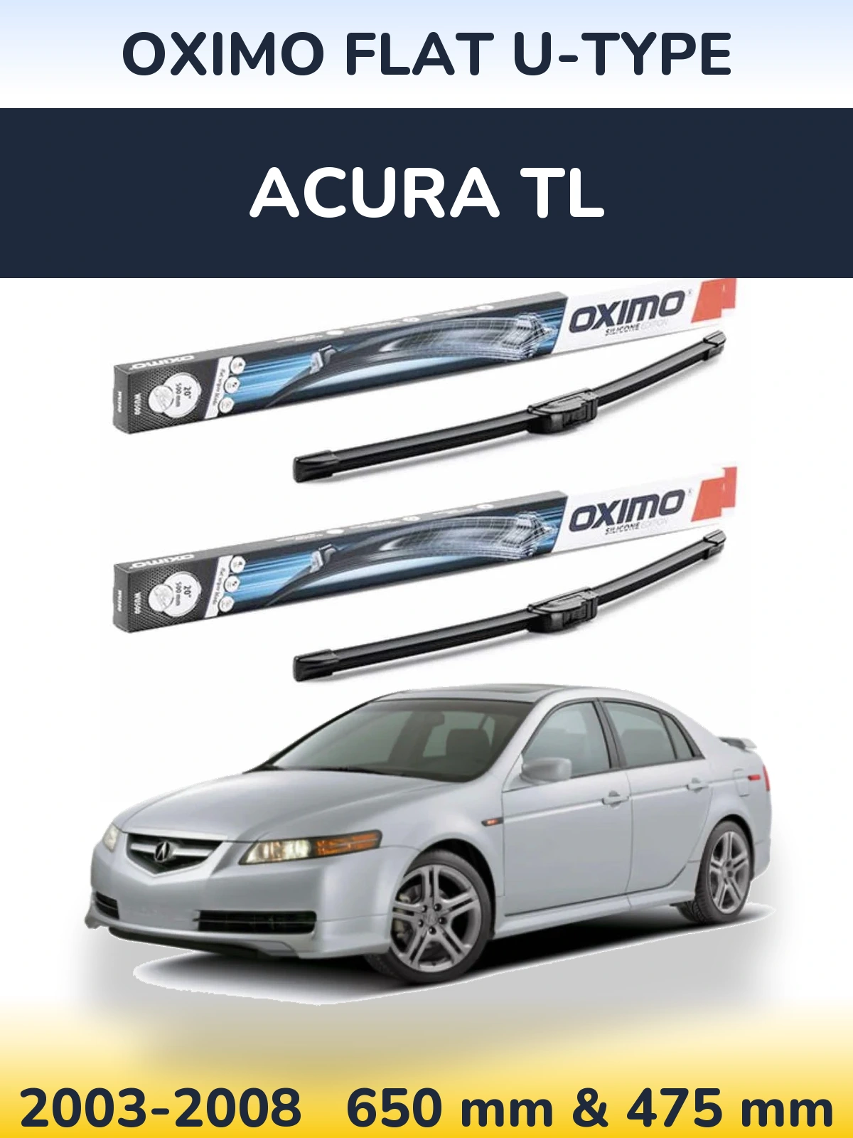 Комплект передних дворников Oximo Flat U-type 650 & 475 мм для Acura TL 2003-2008