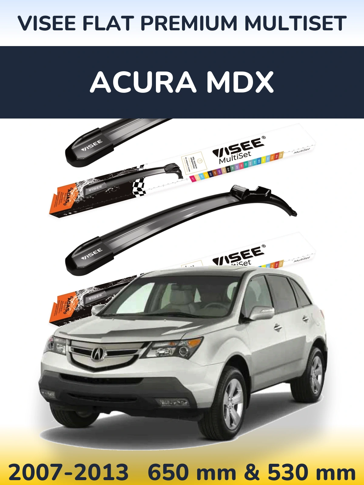 Front wiper blade set VISEE FLAT PREMIUM MultiSet 650 & 530 mm for Acura MDX 2007-2013