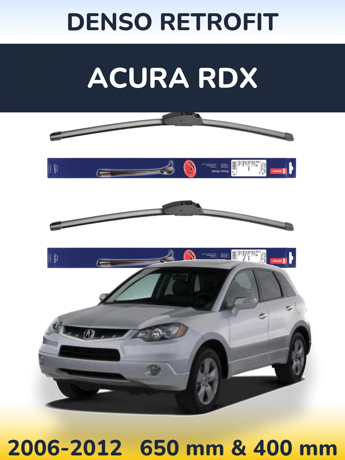 Front wiper blade set Denso Retrofit 650 & 400 mm for Acura RDX 2006-2012