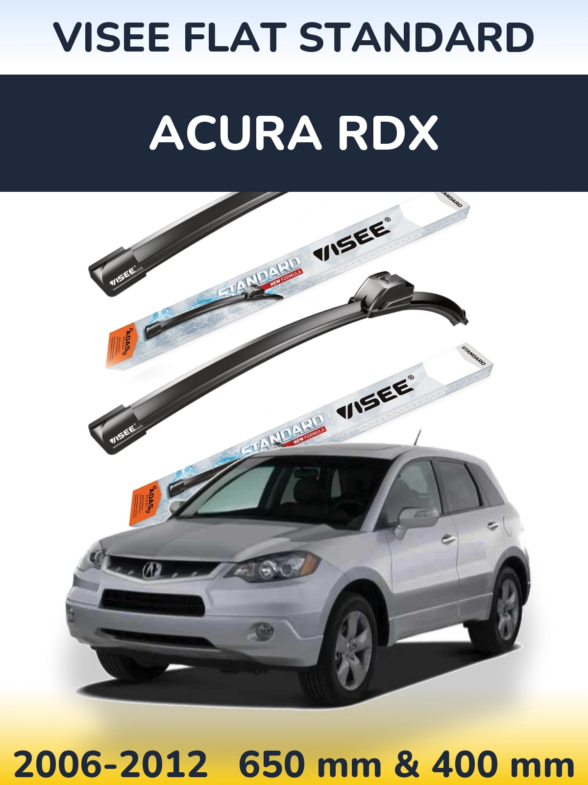 Комплект передних дворников VISEE FLAT STANDARD 650 & 400 мм для Acura RDX 2006-2012