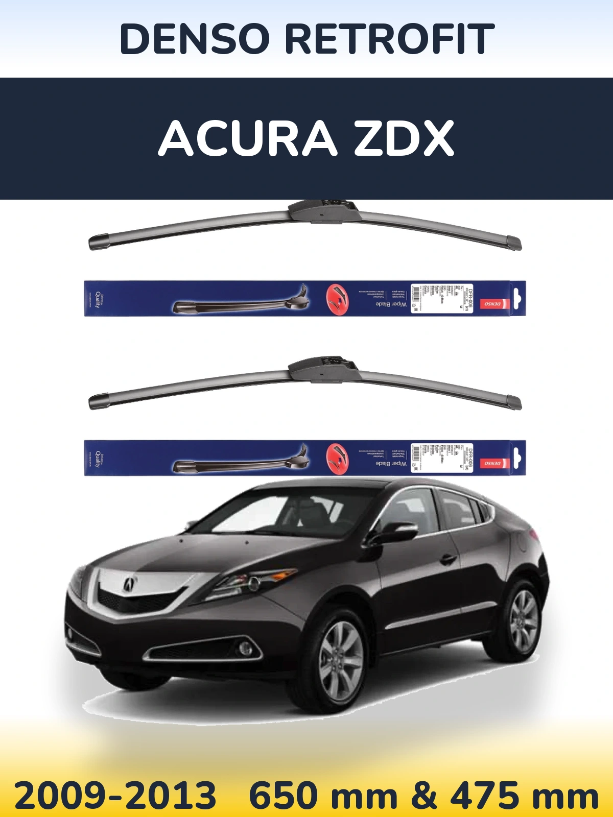 Front wiper blade set Denso Retrofit 650 & 475 mm for Acura ZDX 2009-2013