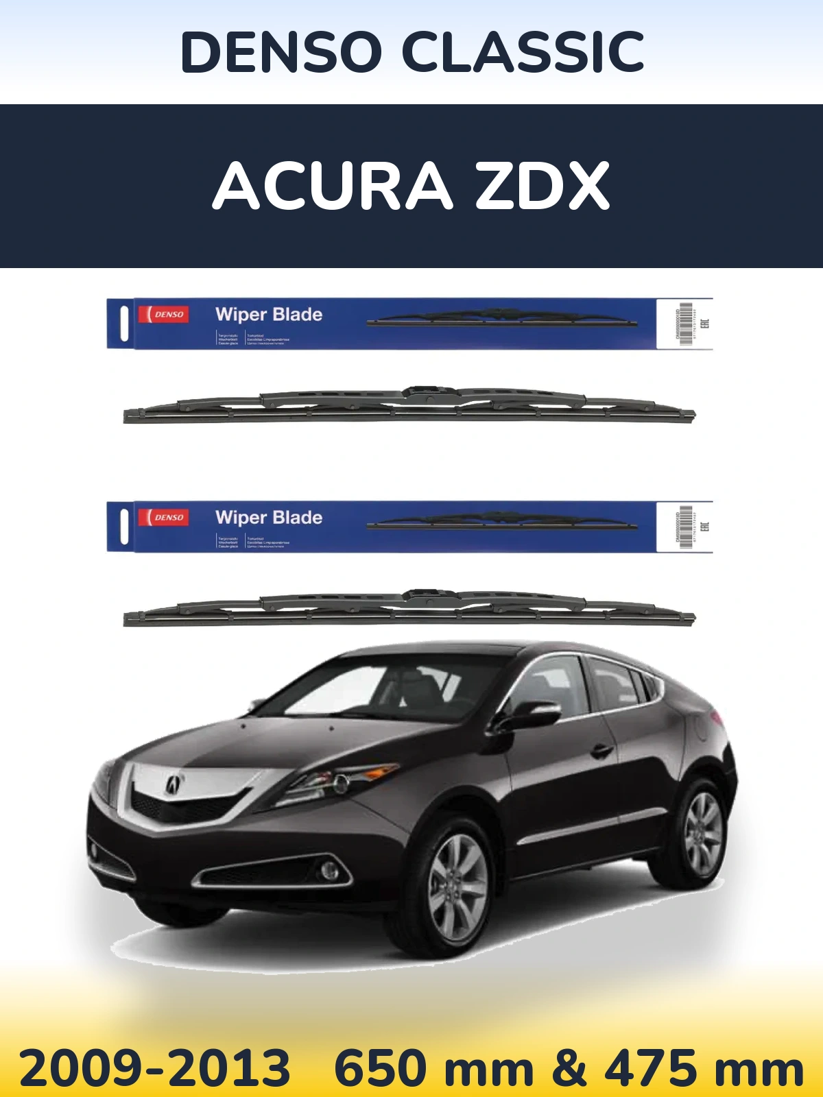 Front wiper blade set Denso Classic 650 & 475 mm for Acura ZDX 2009-2013