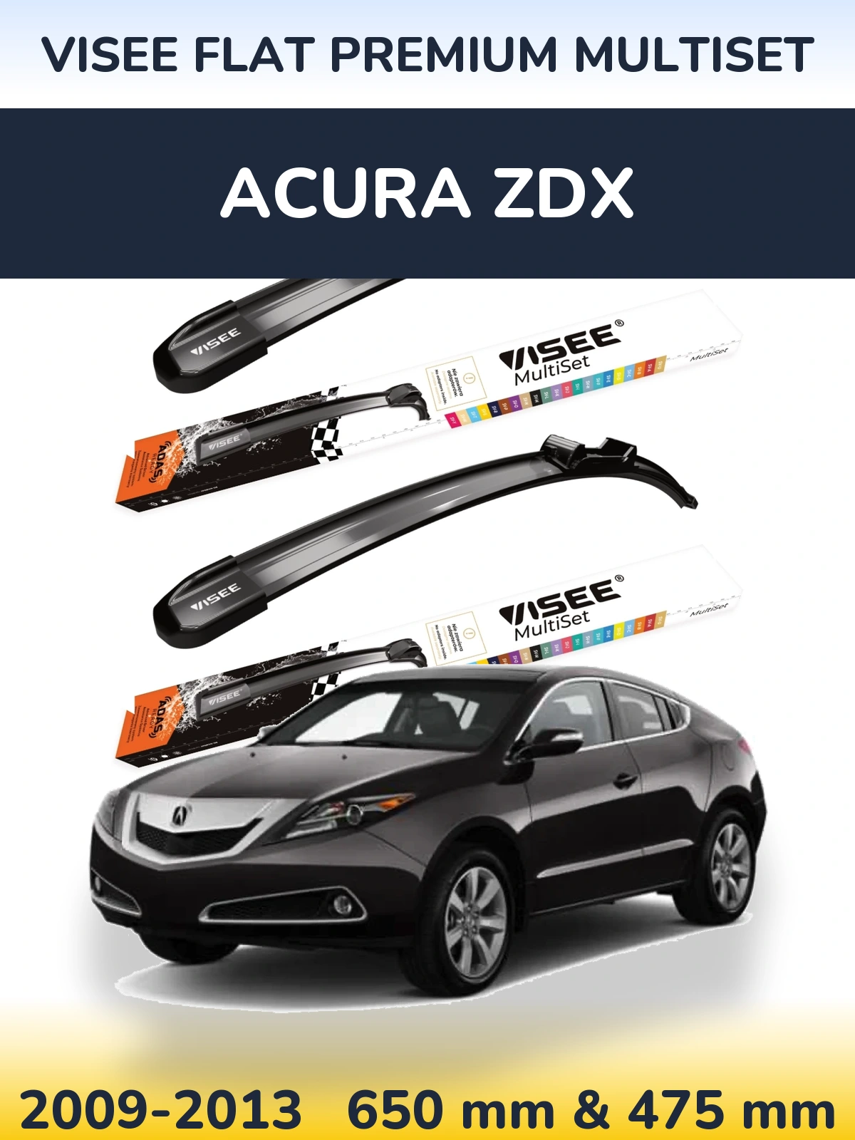 Комплект передних дворников VISEE FLAT PREMIUM MultiSet 650 & 475 мм для Acura ZDX 2009-2013