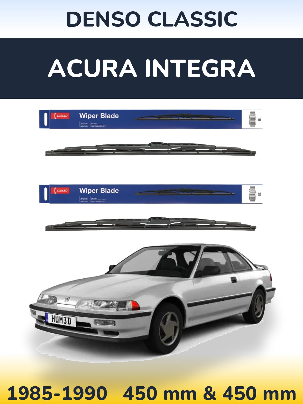 Front wiper blade set Denso Classic 450 & 450 mm for Acura Integra 1985-1990
