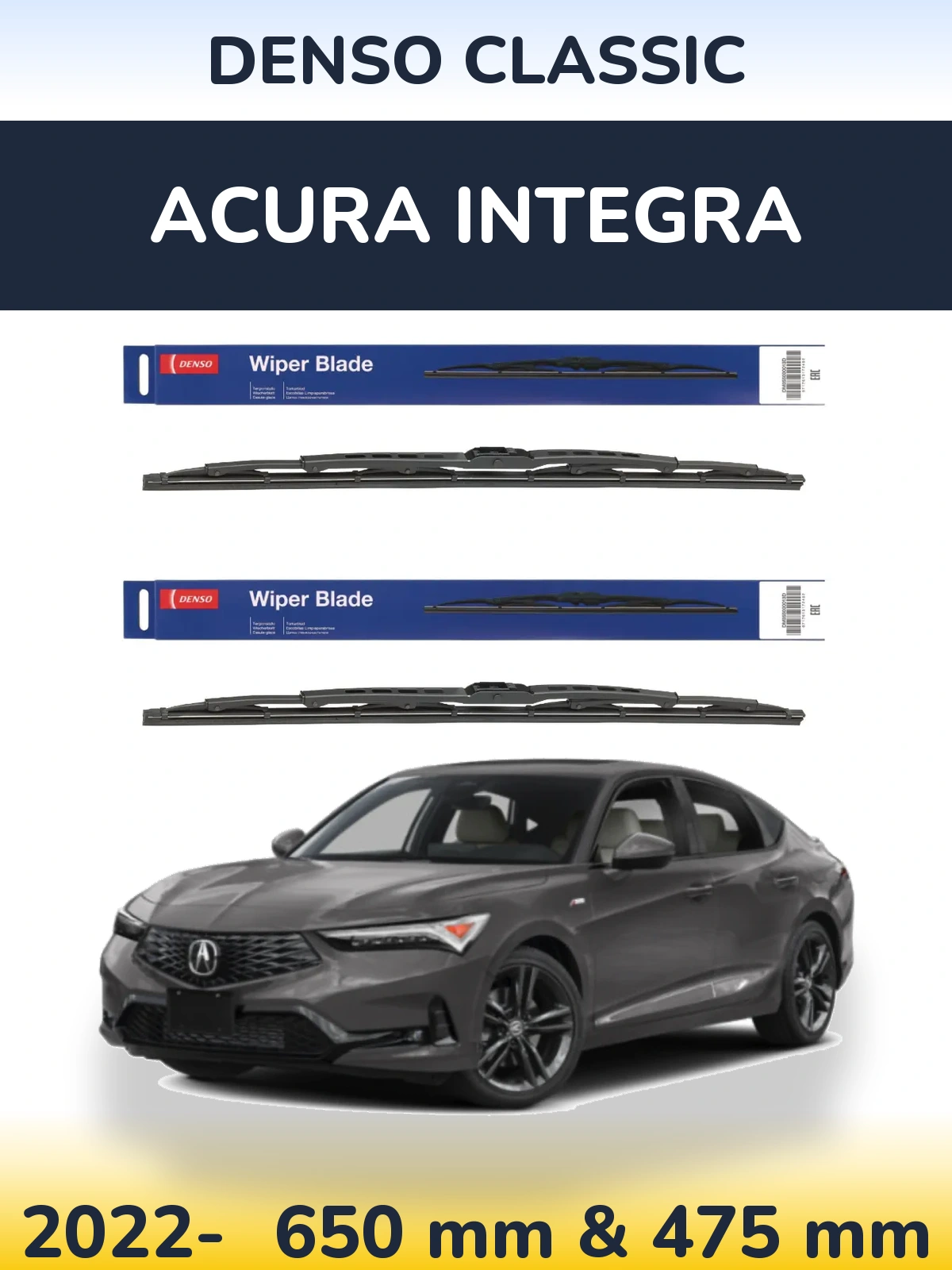 Front wiper blade set Denso Classic 650 & 475 mm for Acura Integra 2022-2026