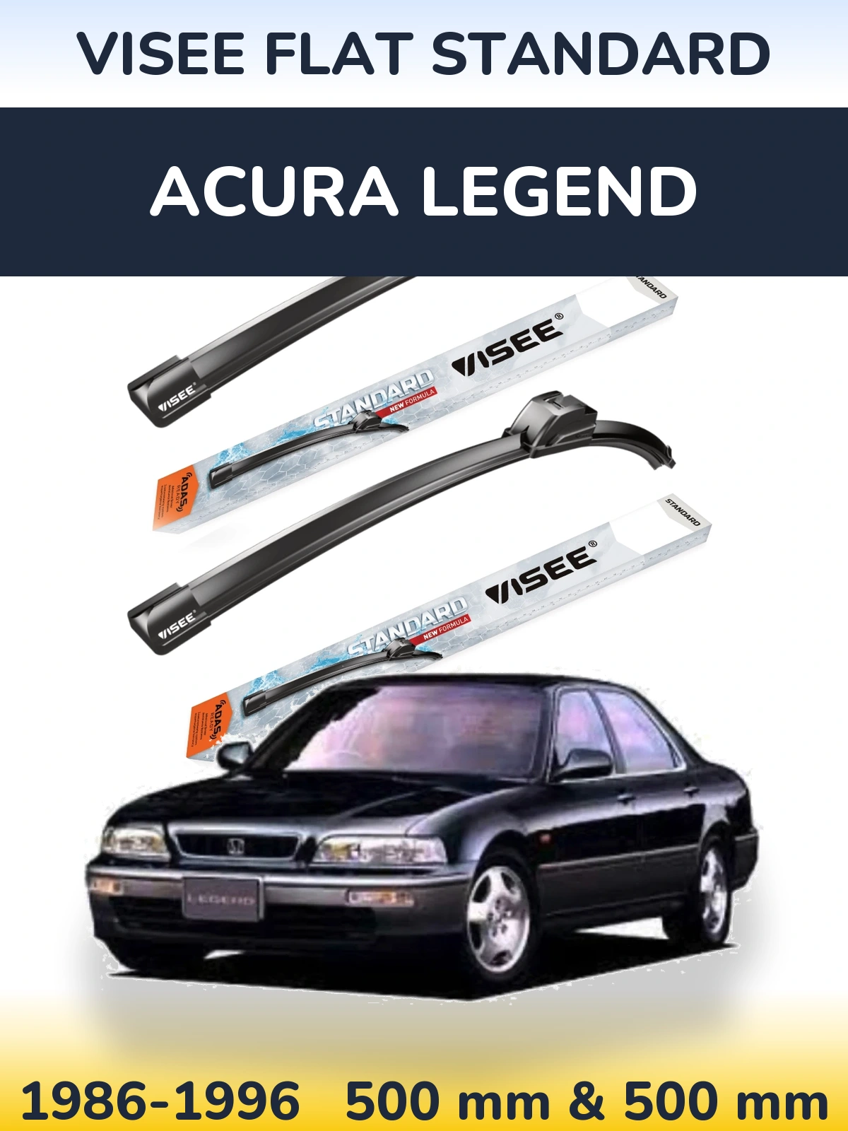 Комплект передних дворников VISEE FLAT STANDARD 500 & 500 мм для Acura Legend 1986-1996