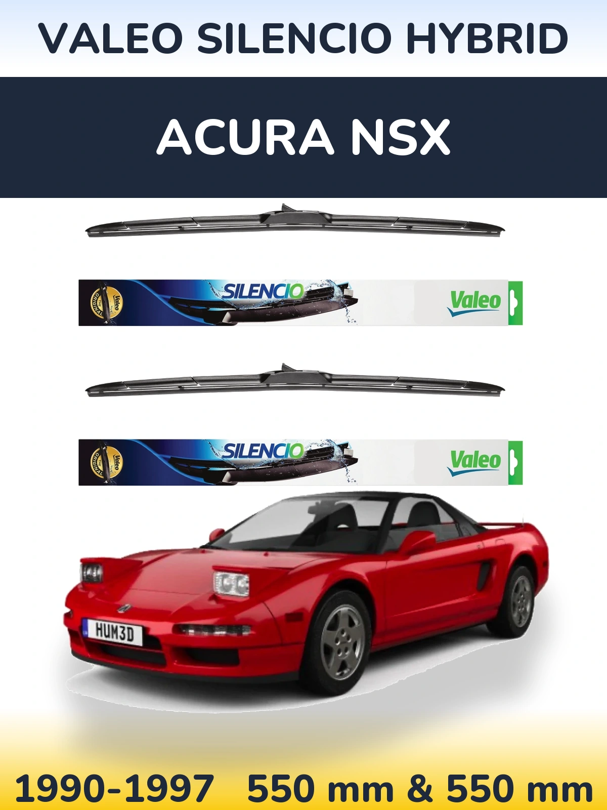Комплект передніх щіток Valeo Silencio Hybrid 550 & 550 мм для Acura NSX 1990-1997