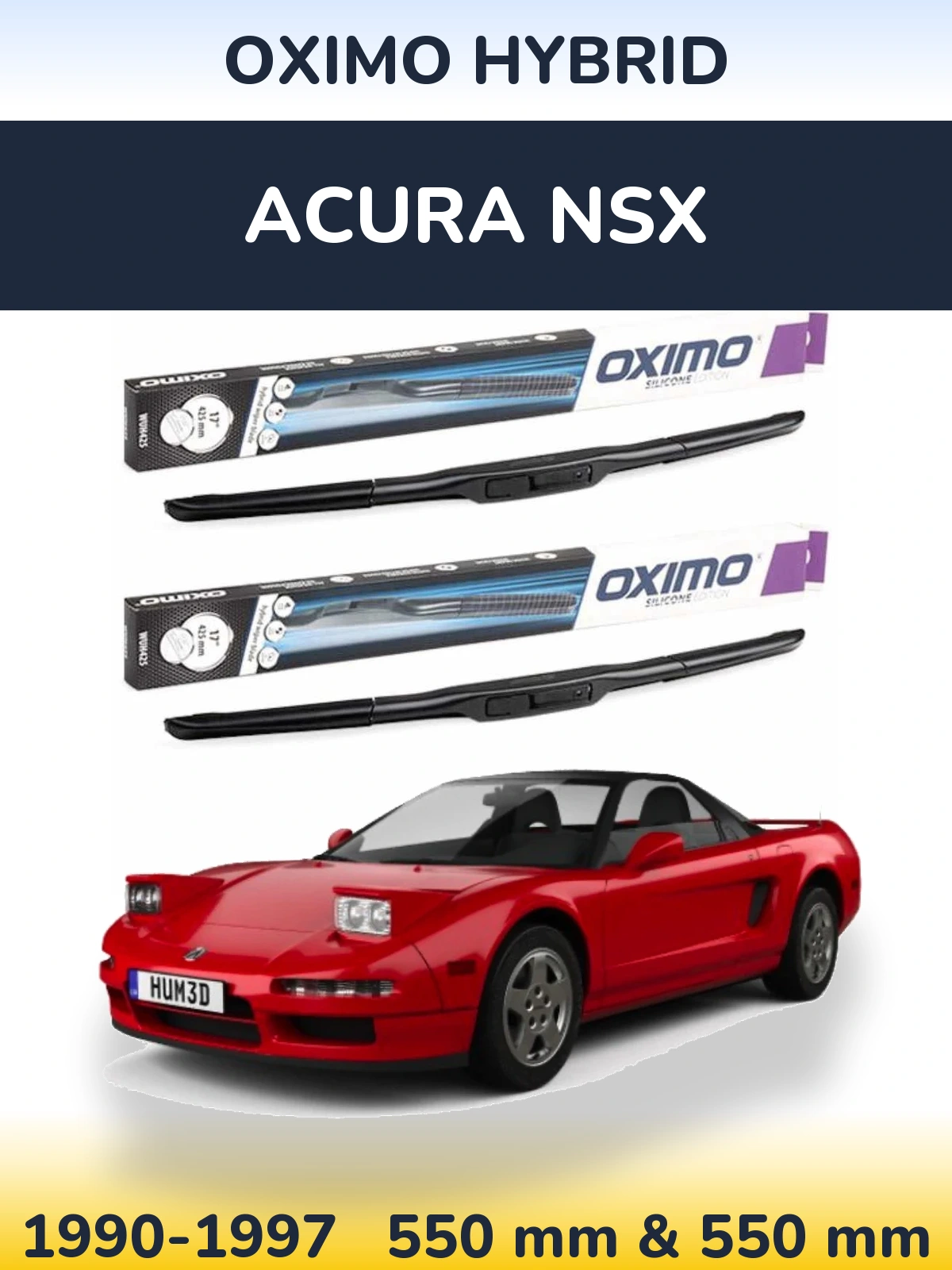 Front wiper blade set Oximo Hybrid 550 & 550 mm for Acura NSX 1990-1997