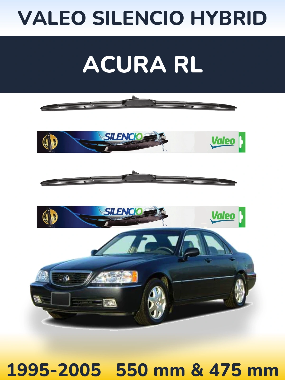 Комплект передних дворников Valeo Silencio Hybrid 550 & 475 мм для Acura RL 1995-2005